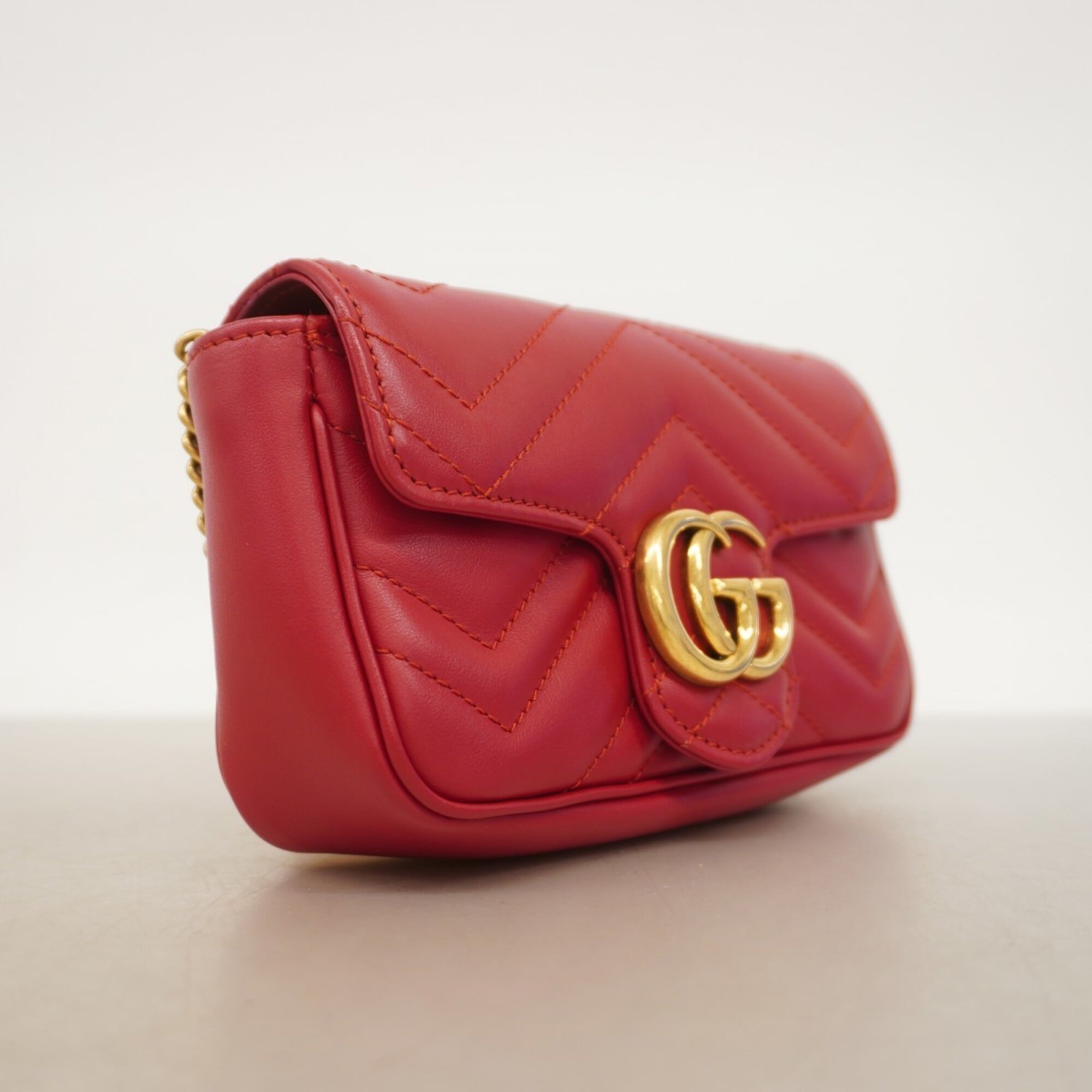 Gucci Red Color Leather Shoulder Bag (Pre-Owned)