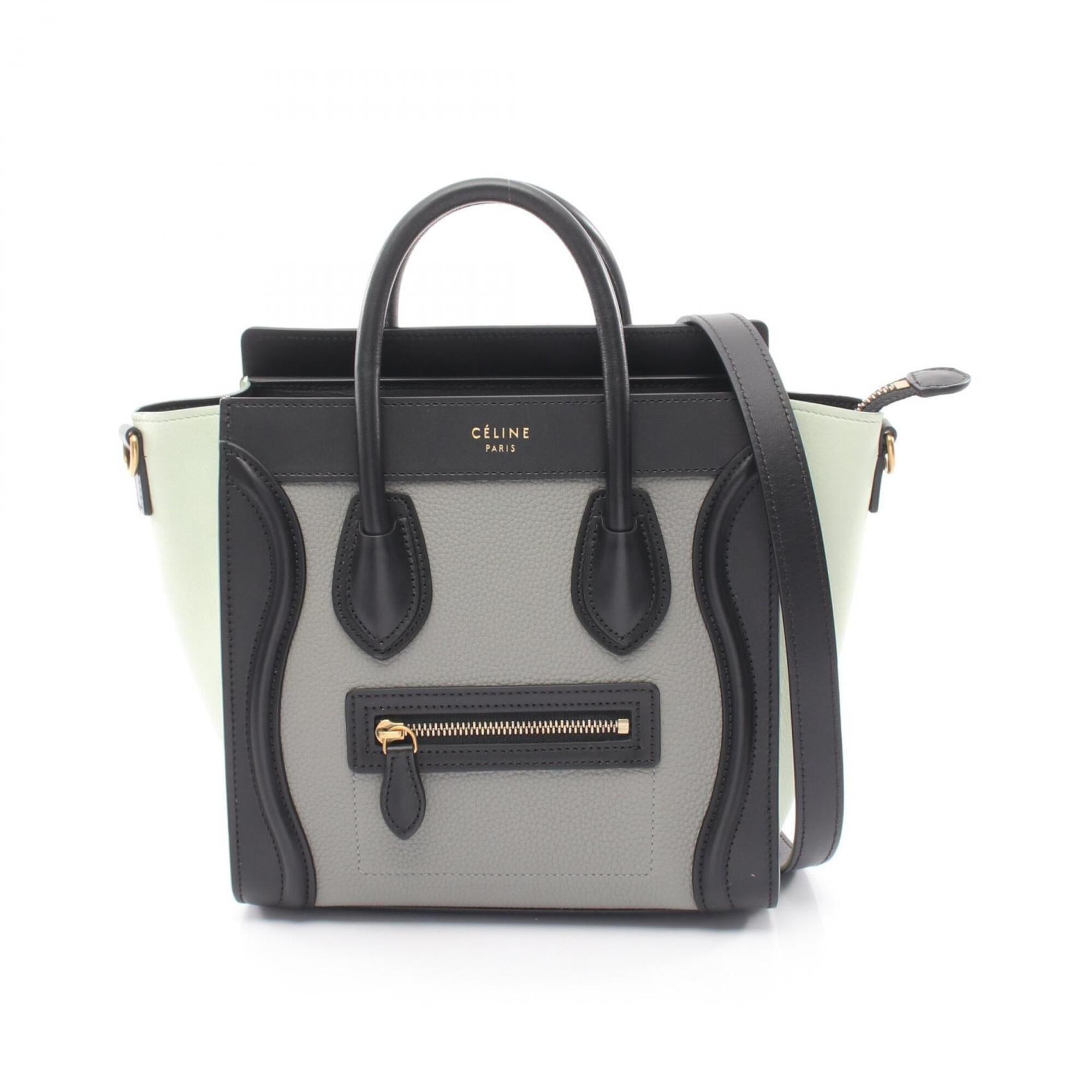Celine Black Gray Green Leather Handbag (Pre-Owned)