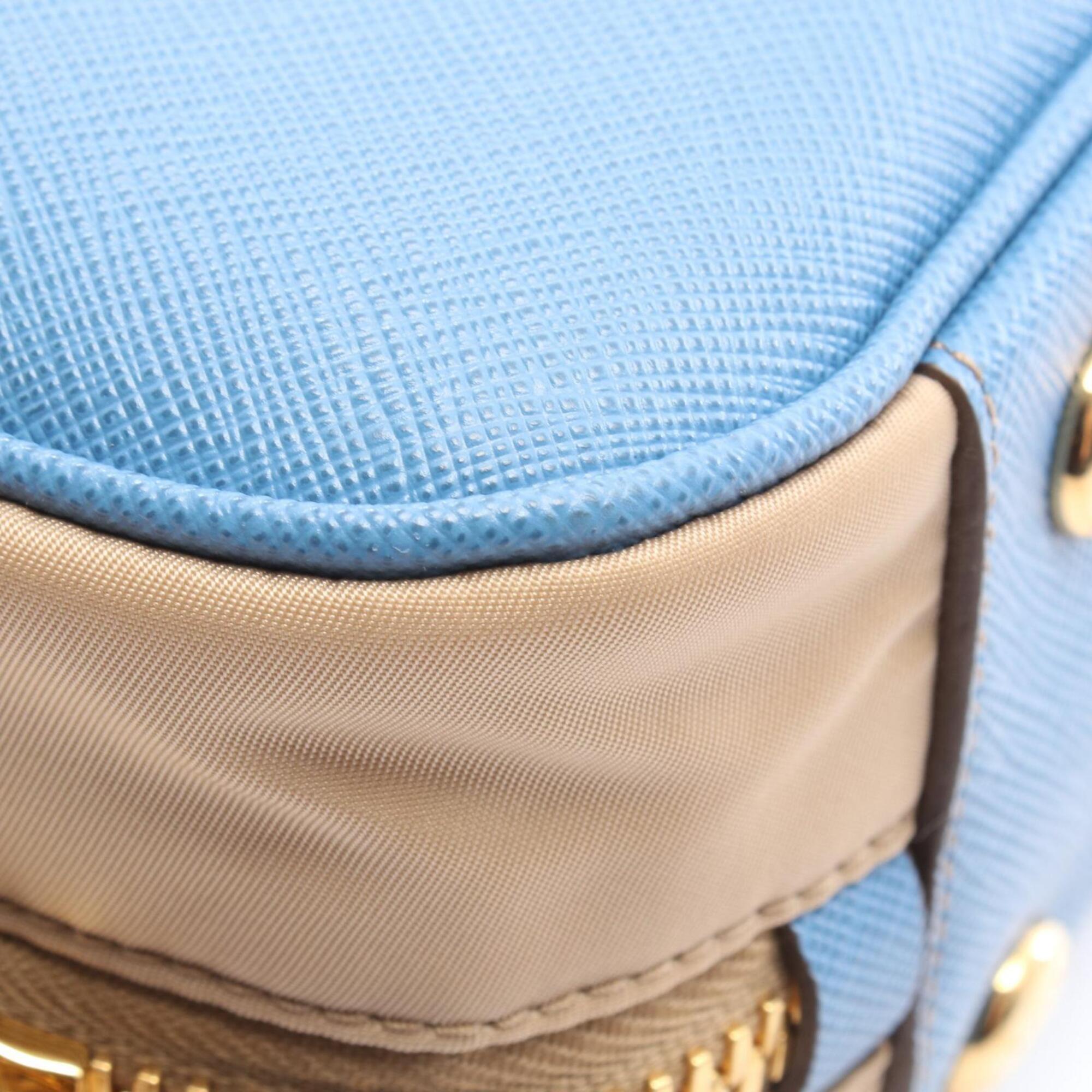 Prada Beige Blue Nylon Saffiano Triangle Handbag (Pre-Owned)