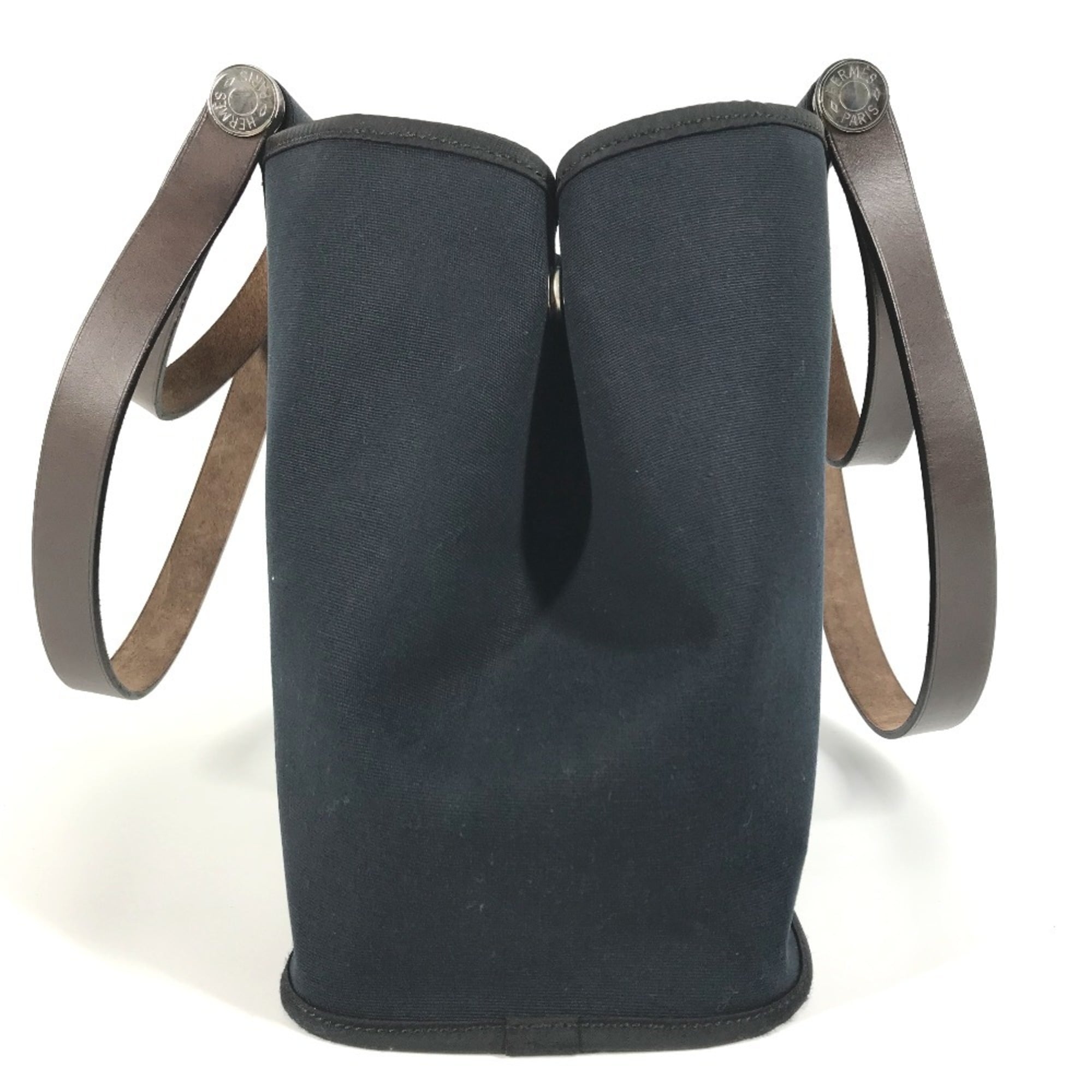 Hermes Dark Navy Leather Canvas Shoulder Bag Tote Bag (Pre-Owned)