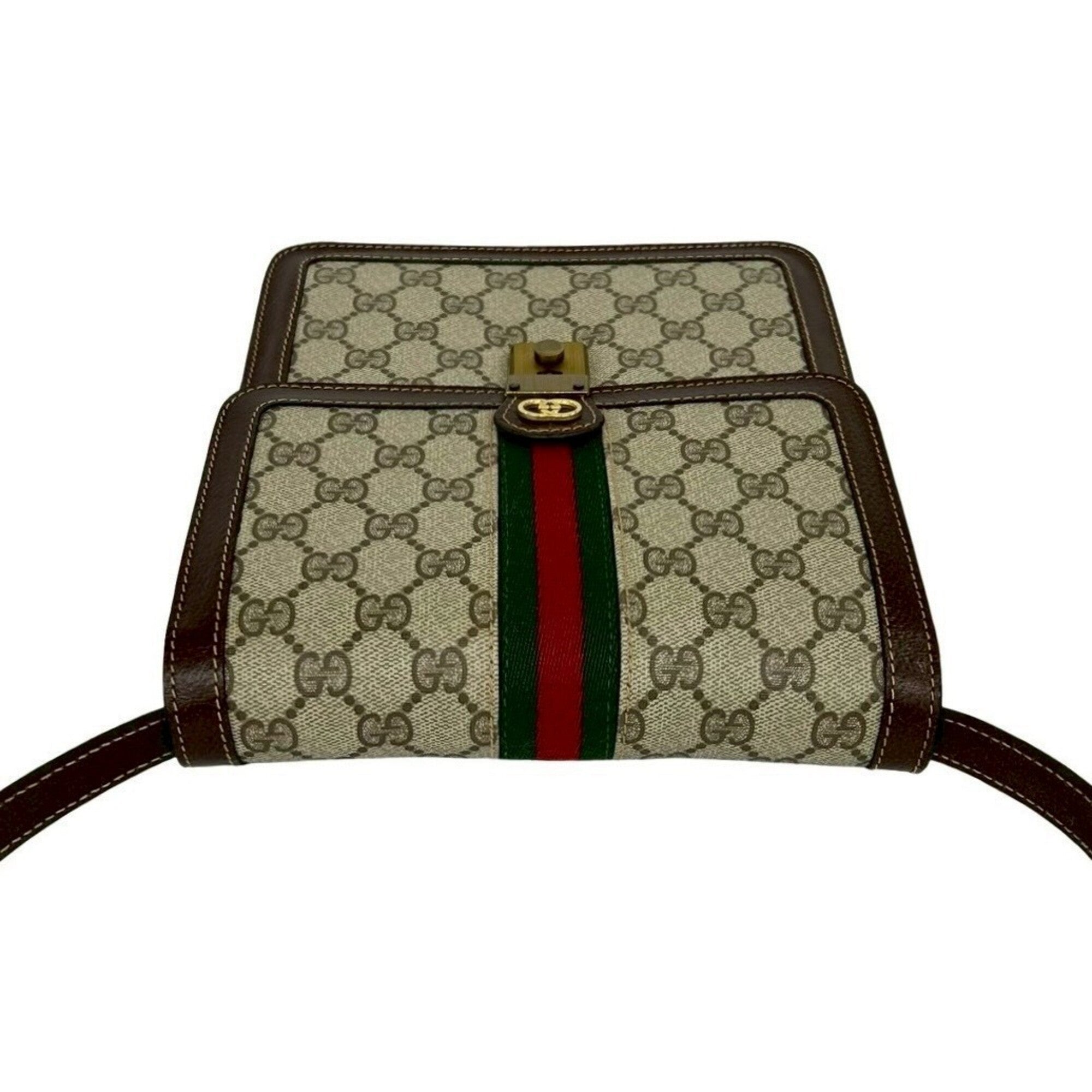 Gucci Brown Green Red Color Leather Pvc Shoulder Bag (Pre-Owned)