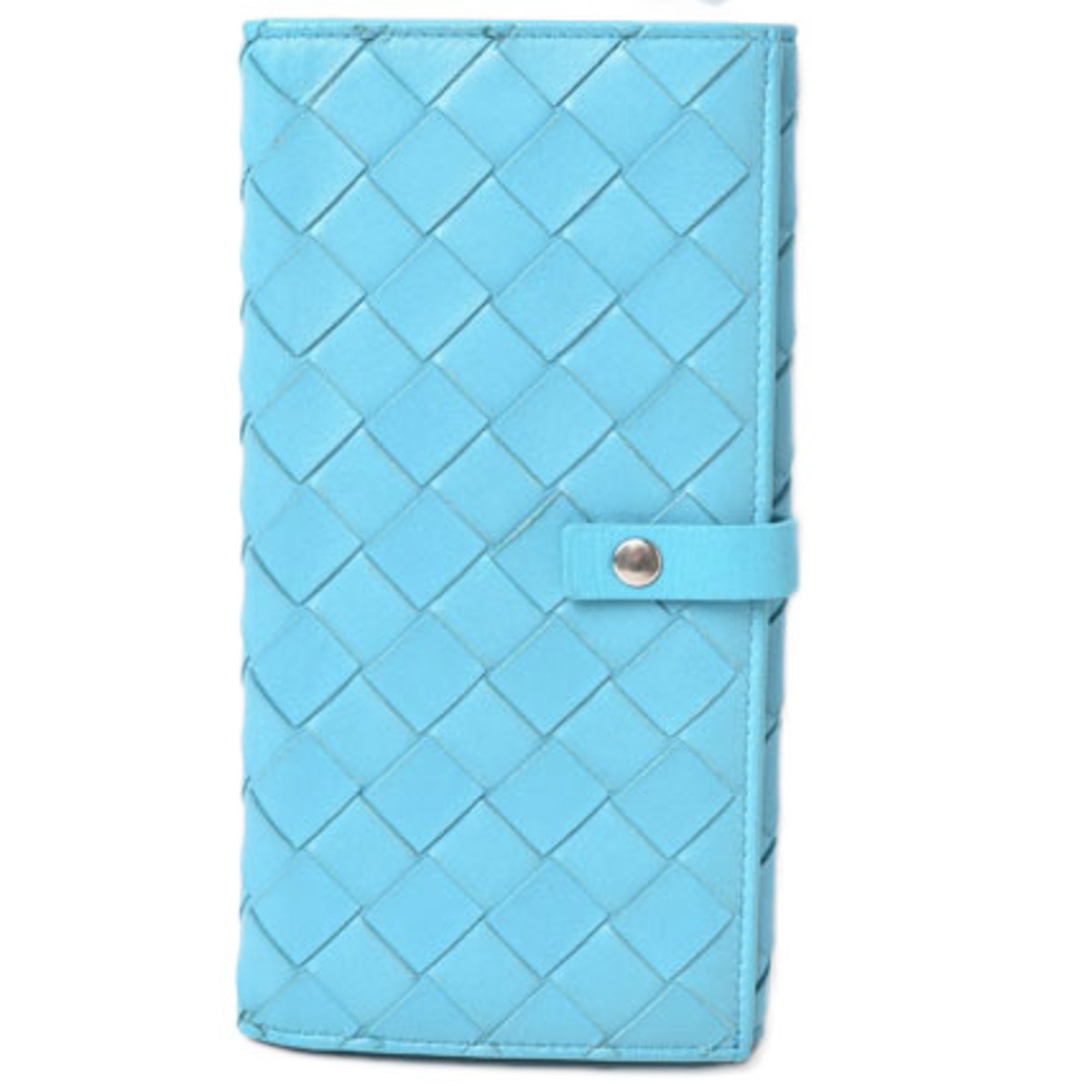 Bottega Veneta Intrecciato Light Blue Leather Long Wallet (Bi-Fold) (Pre-Owned)