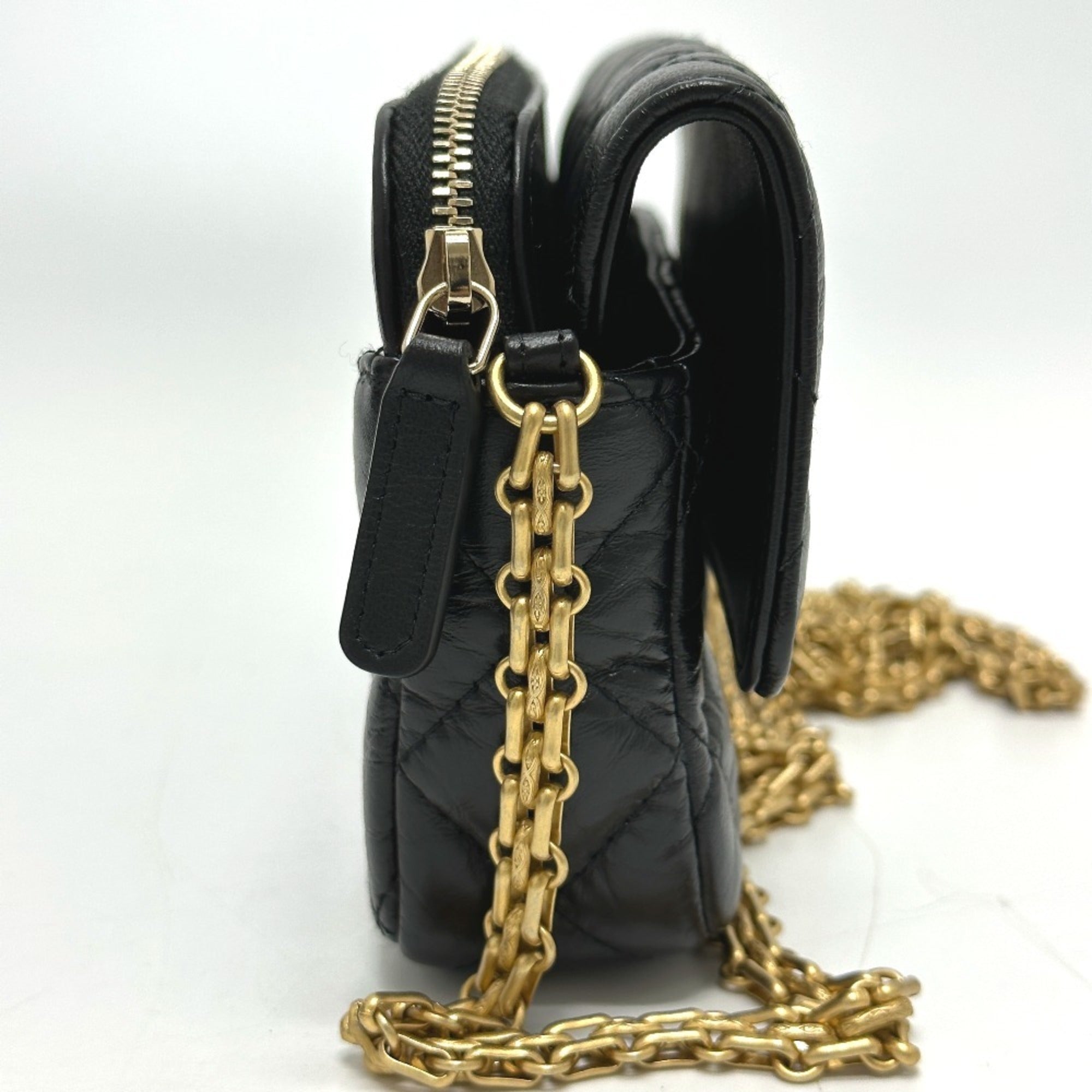 Chanel 2.55 Black Leather Shoulder Bag (Pre-Owned)