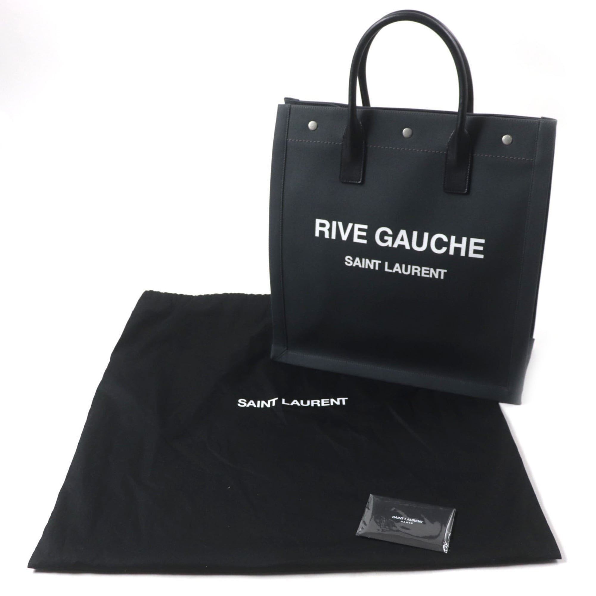 Saint Laurent Black Dark Gray Canvas Leather Tote Bag (Pre-Owned)