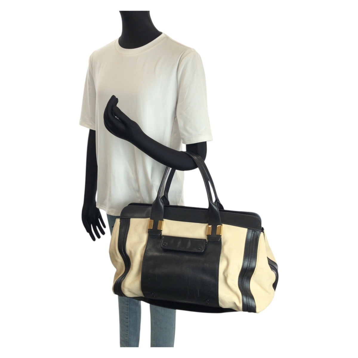Chloé Beige Black Leather Handbag Tote Bag (Pre-Owned)