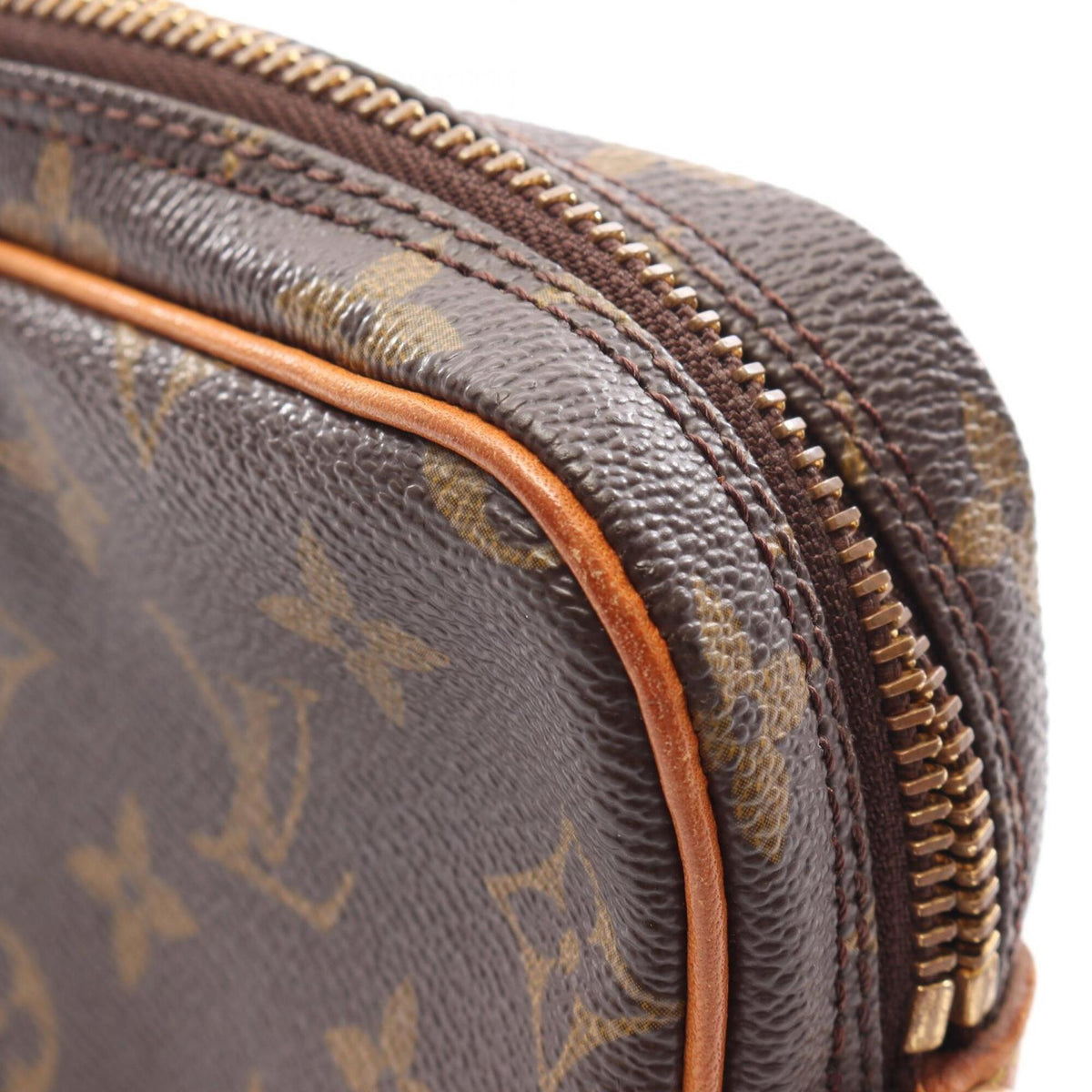 Louis Vuitton Brown Coated Canvas Monogram Leather Clutch Bag Handbag (Pre-Owned)