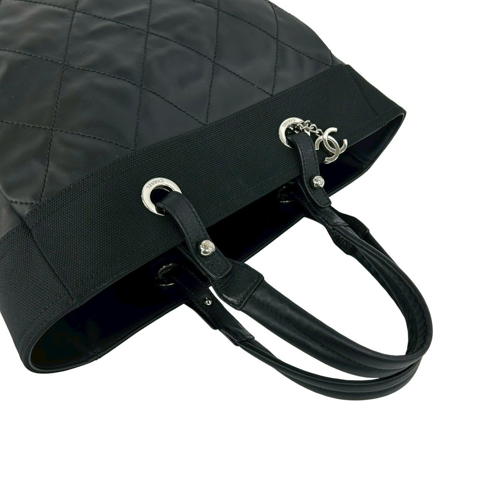 Chanel Black Leather Canvas Handbag Tote Bag (Pre-Owned)