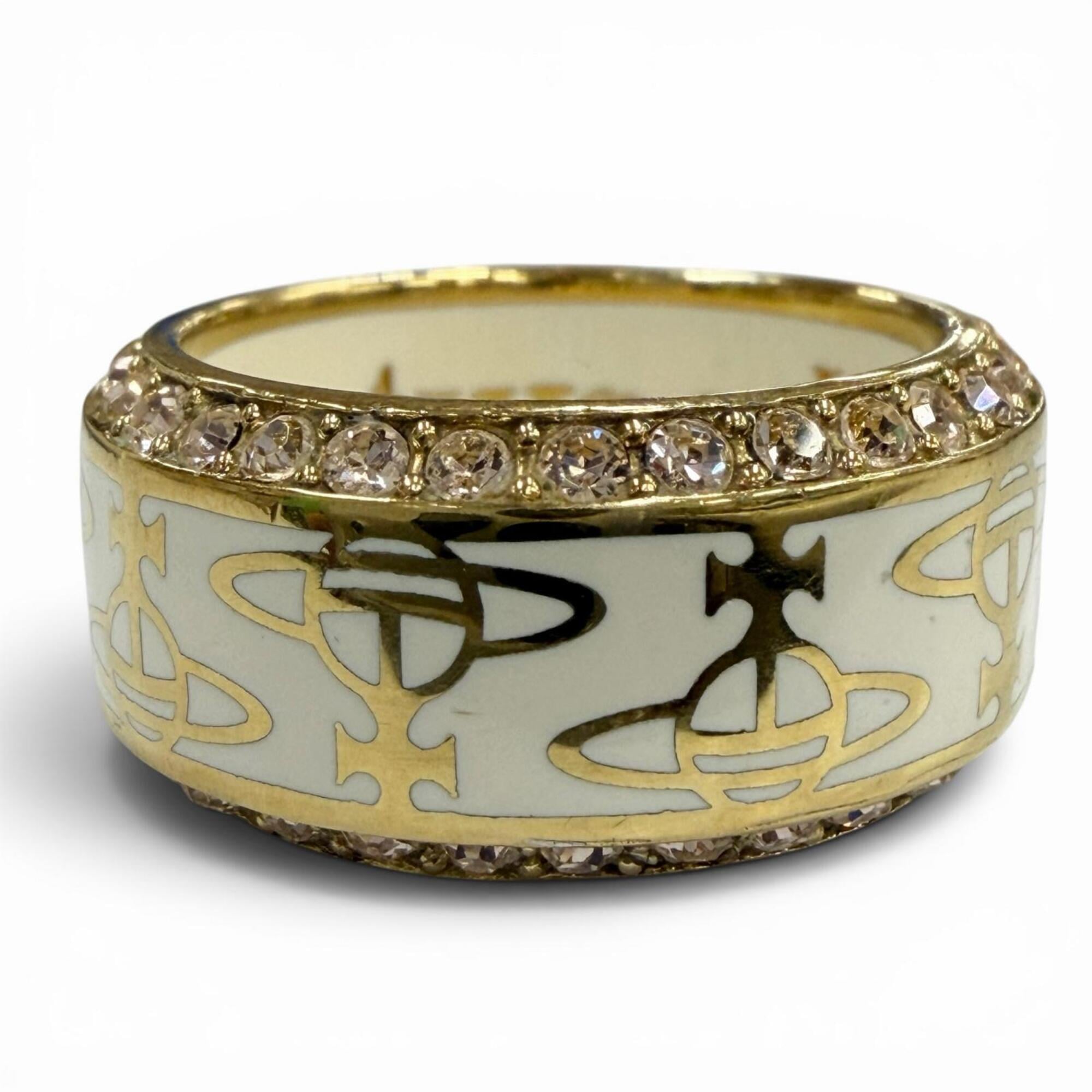 Vivienne Westwood Gold White Rhinestone Band Ring (Pre-Owned)