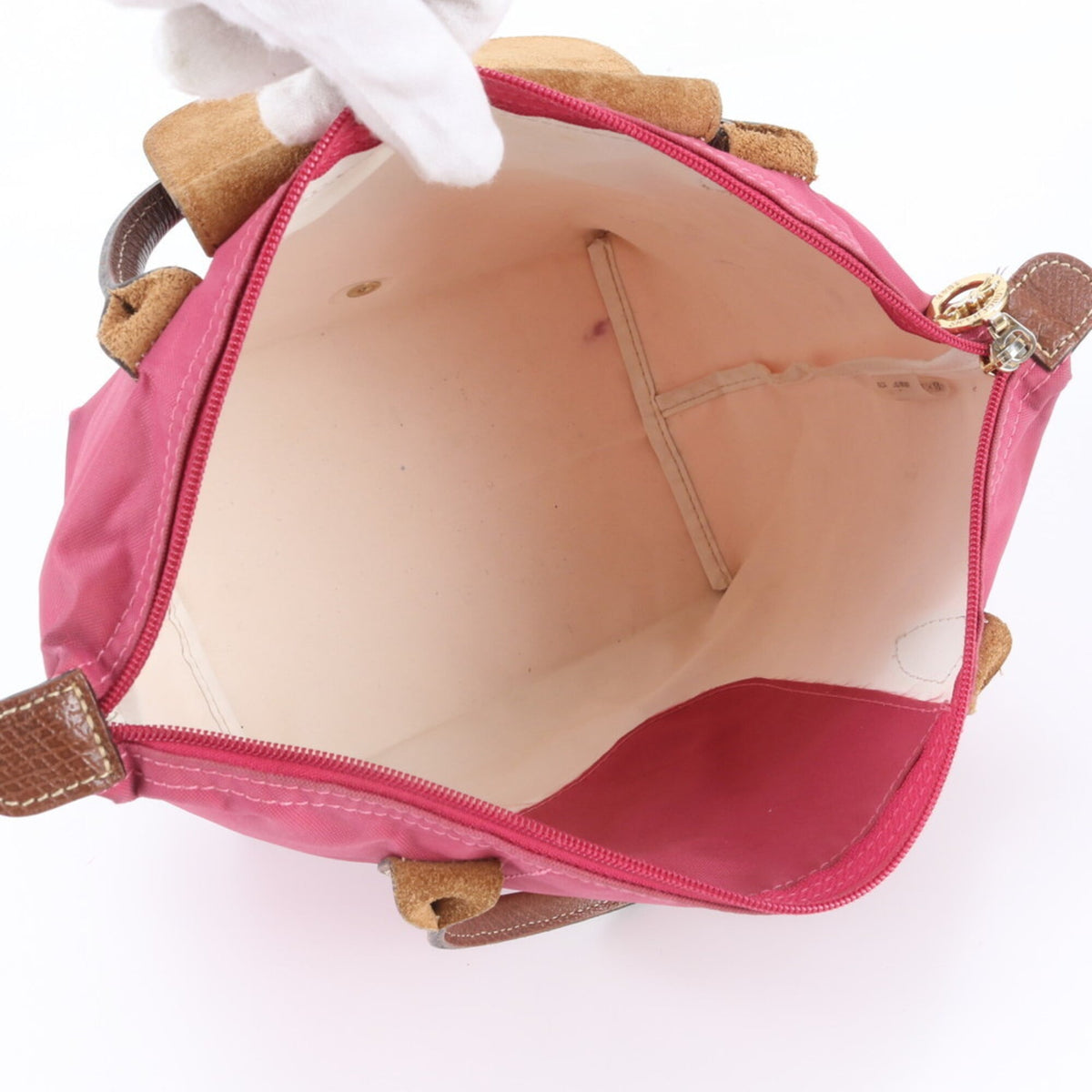 Longchamp Pink Leather Nylon Handbag Shoulder Bag Tote Bag (Pre-Owned)
