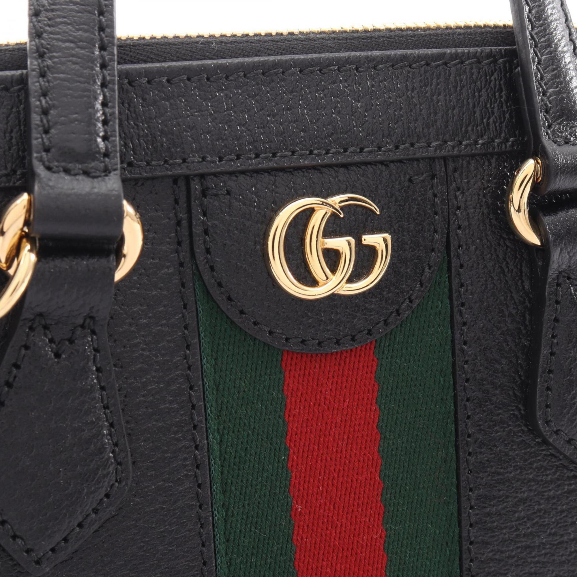 Gucci Black Green Red Color Leather Handbag (Pre-Owned)