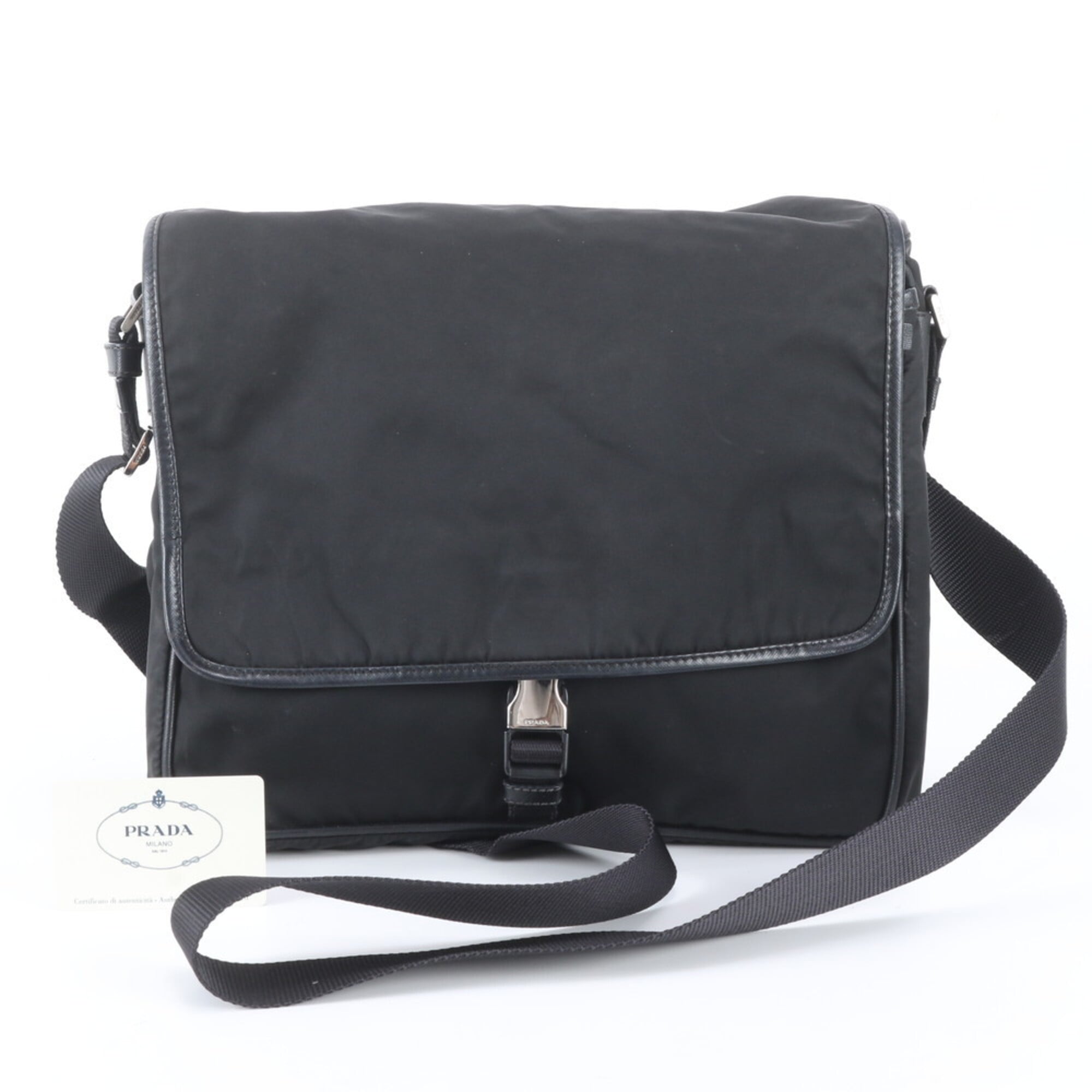 Prada Black White Nylon Leather Shoulder Bag (Pre-Owned)