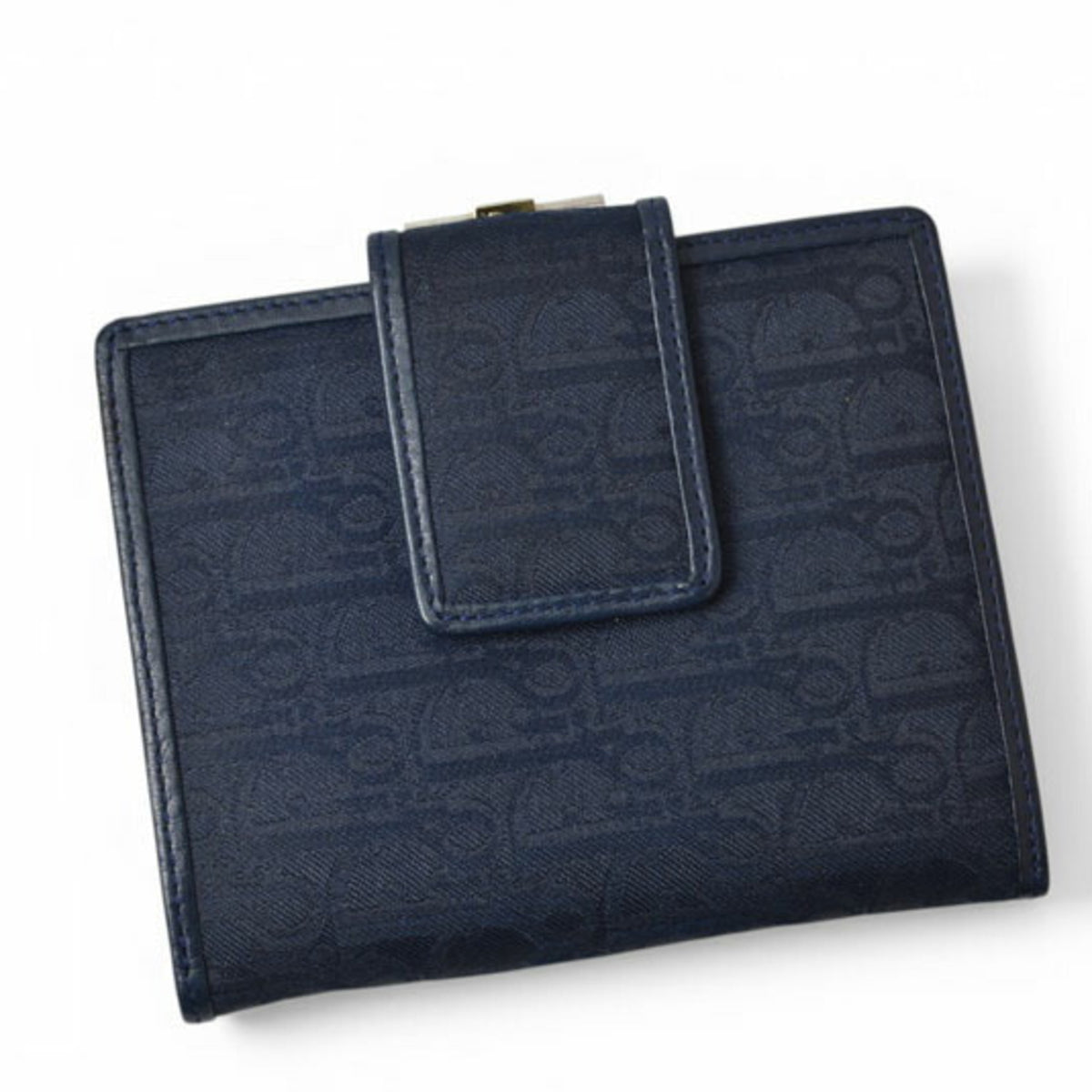 Christian Dior Navy Leather Canvas Wallet (Bi-Fold) (Pre-Owned)