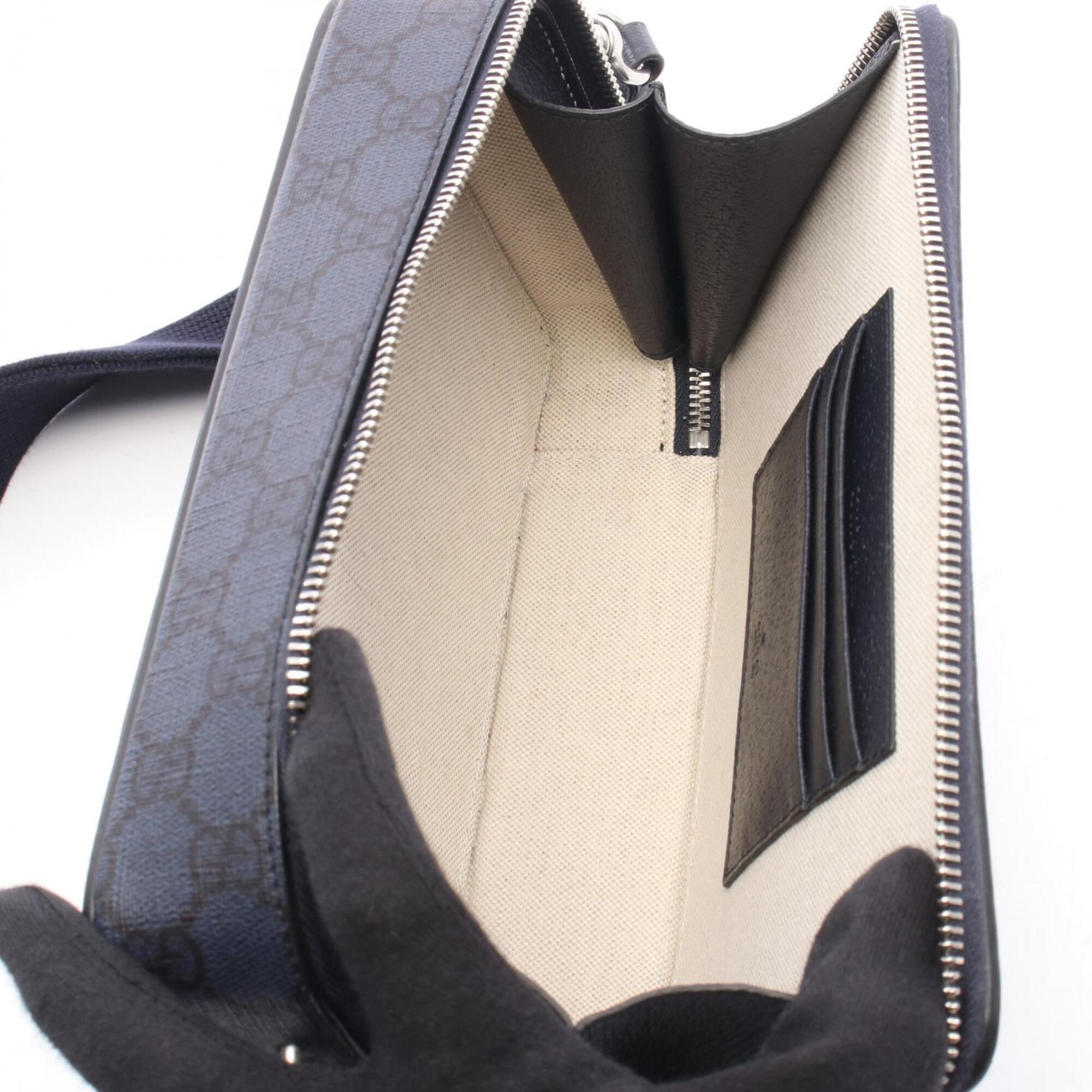 Gucci Ophidia Navy Coated Canvas Leather Handbag Shoulder Bag (Pre-Owned)