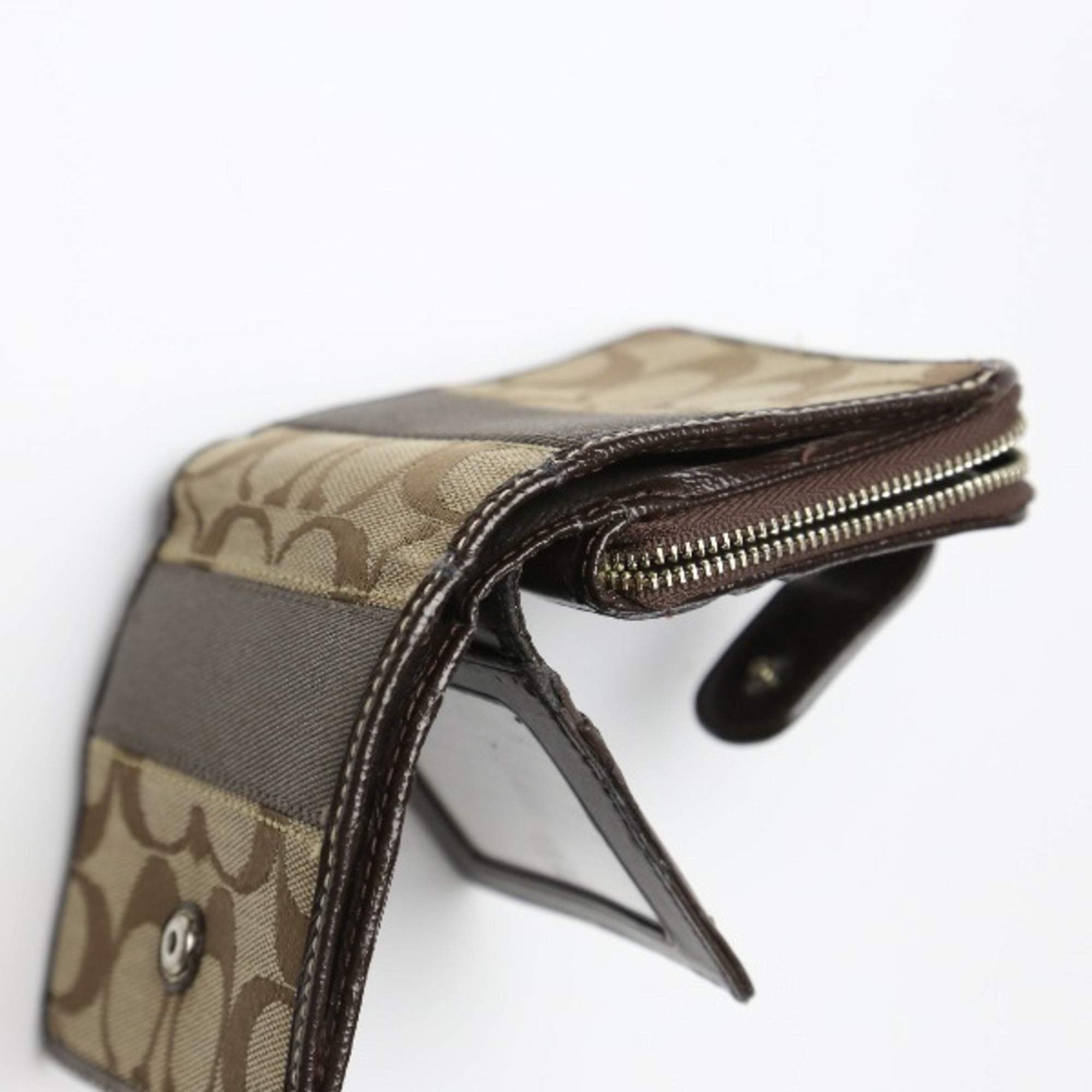 Coach Beige Brown Signature Line Wallet (Bi-Fold) (Pre-Owned)