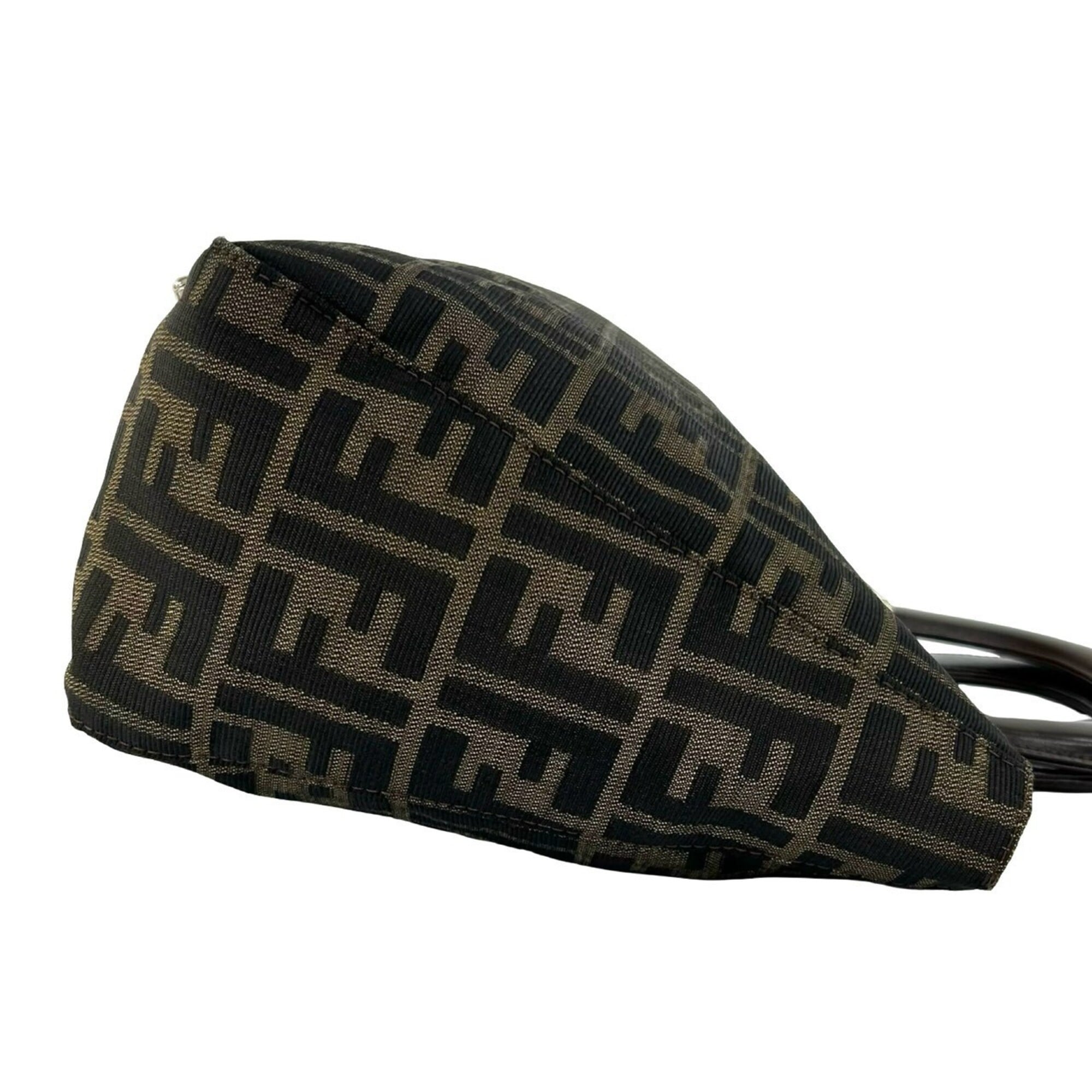 Fendi Black Brown Canvas Leather Handbag Tote Bag (Pre-Owned)