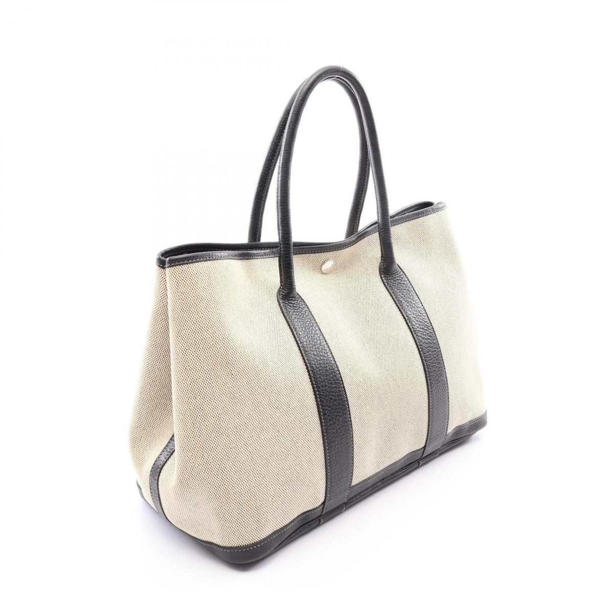 Hermes Beige Black Ecru Toile H Buffalo Leather Handbag Tote Bag (Pre-Owned)