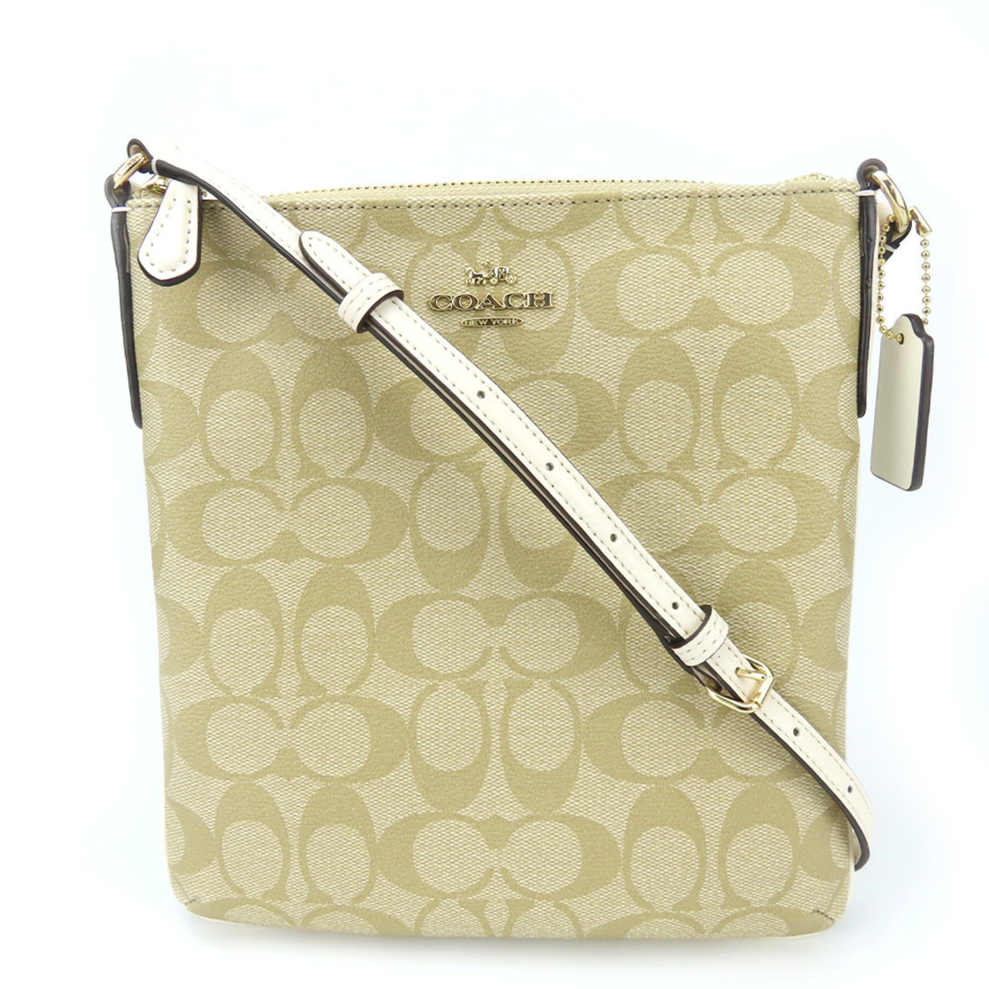 Coach Signature Beige White Pvc Leather Shoulder Bag (Pre-Owned)