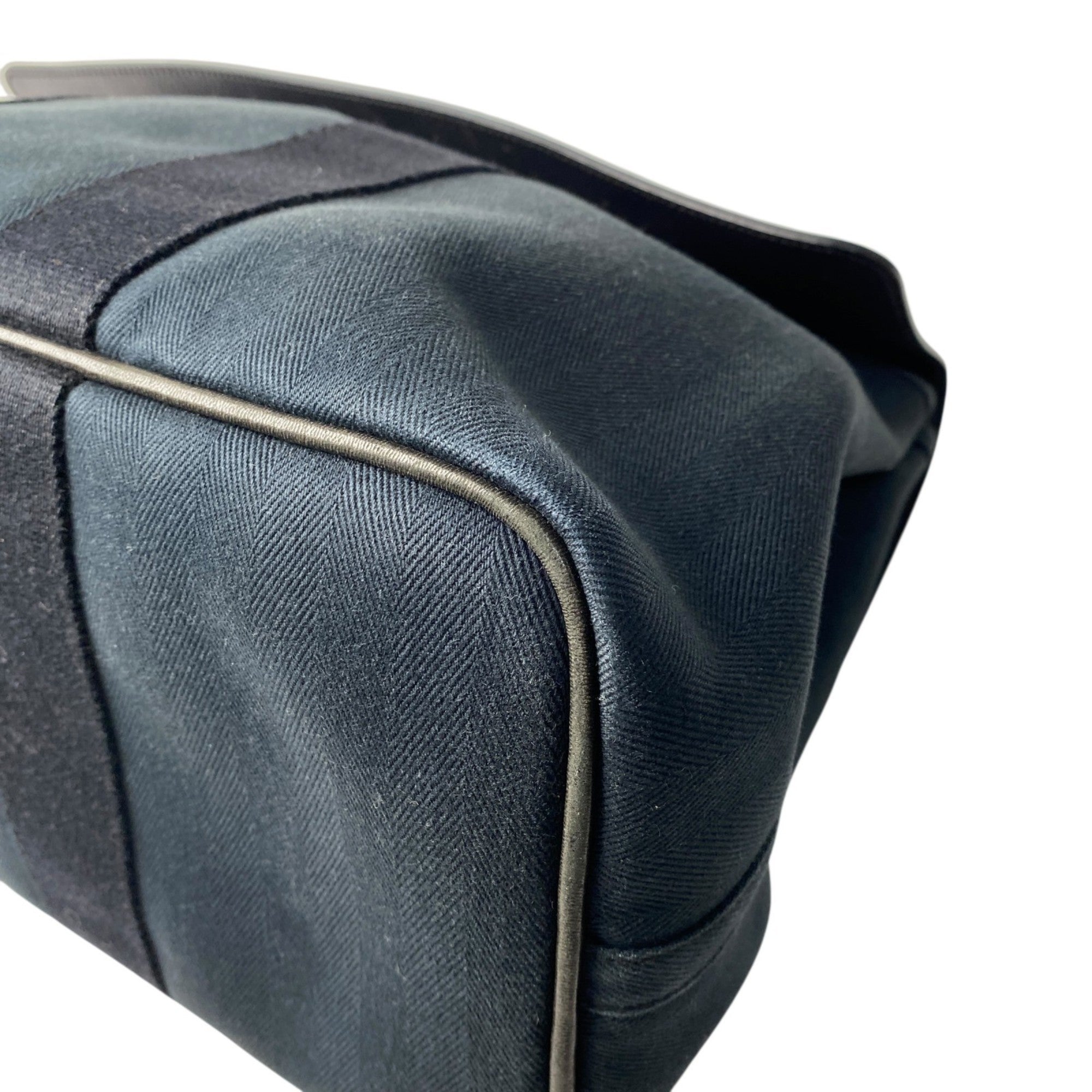 Hermes Black Navy Canvas Leather Tote Bag (Pre-Owned)