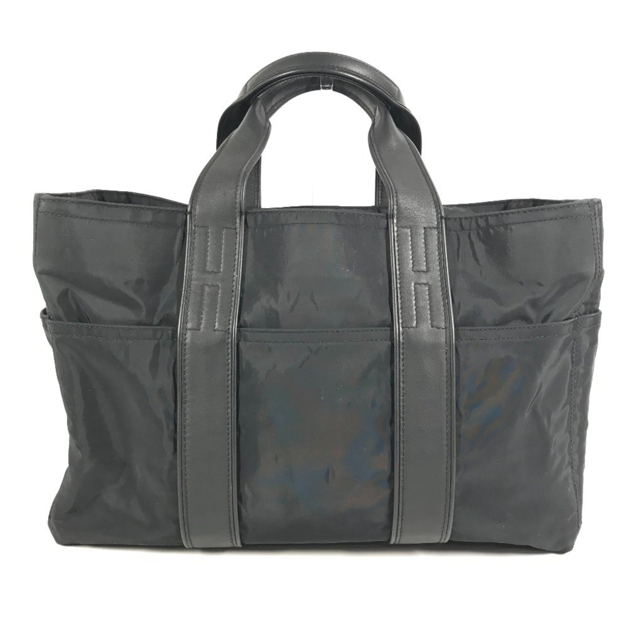 Hermes Black Leather Nylon Boston Bag Handbag Tote Bag (Pre-Owned)