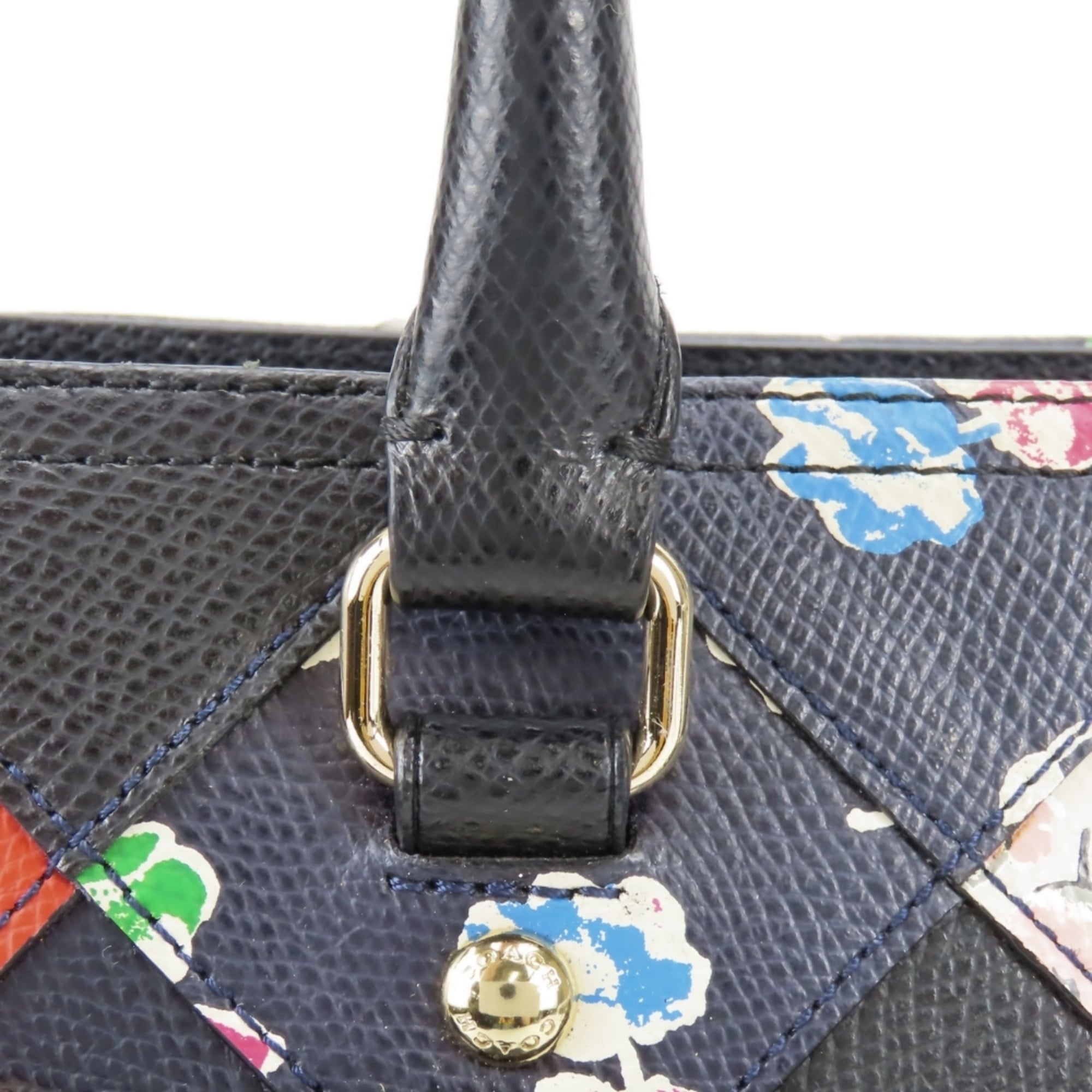 Coach Black Navy Red Color Leather Handbag (Pre-Owned)