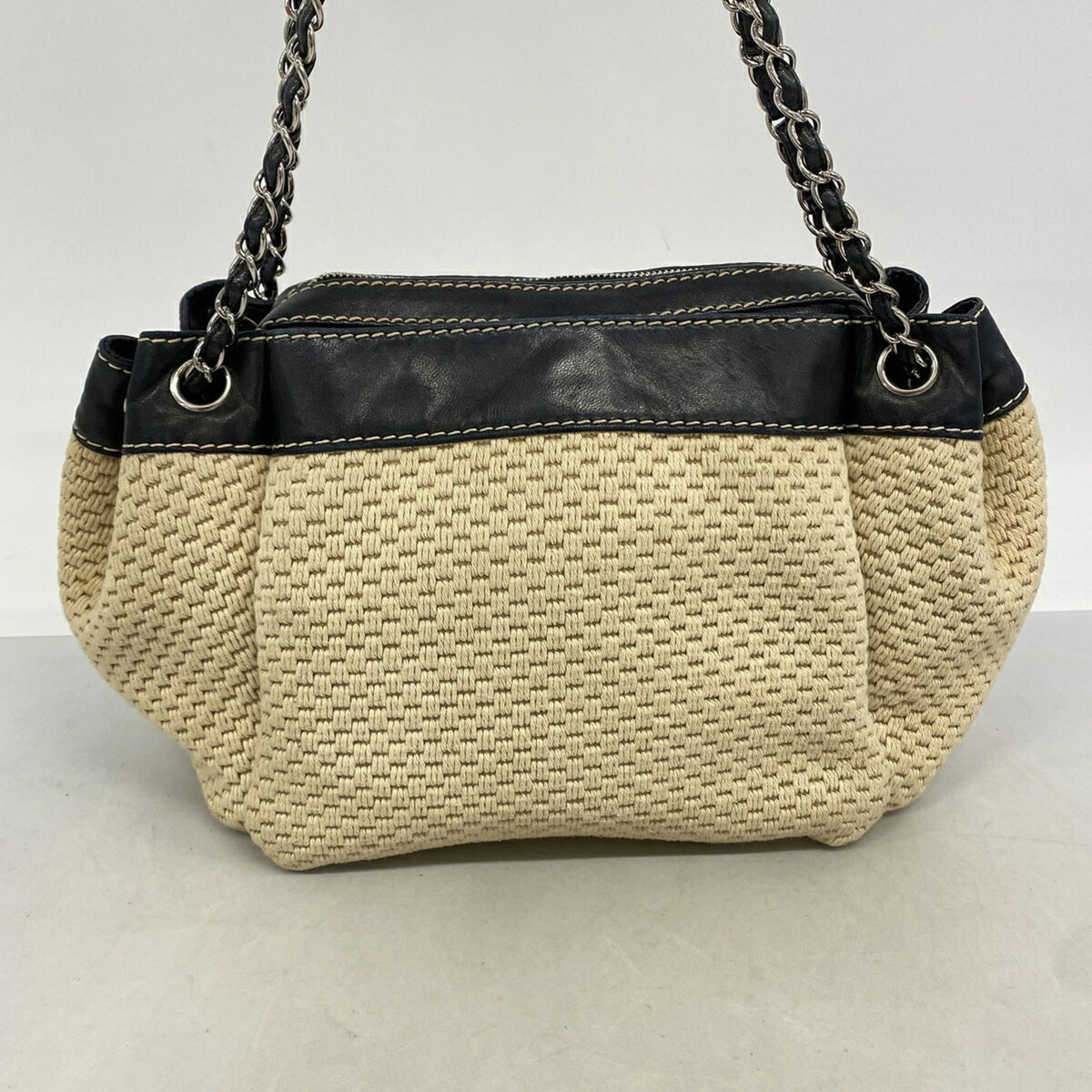 Chanel Beige Black Canvas Shoulder Bag (Pre-Owned)