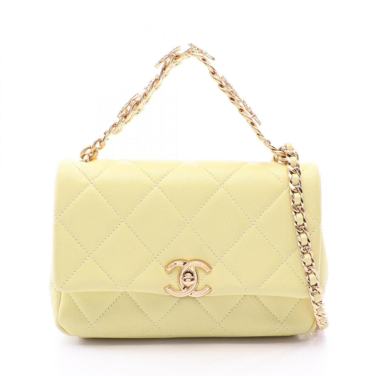 Chanel Yellow Leather Handbag Shoulder Bag (Pre-Owned)
