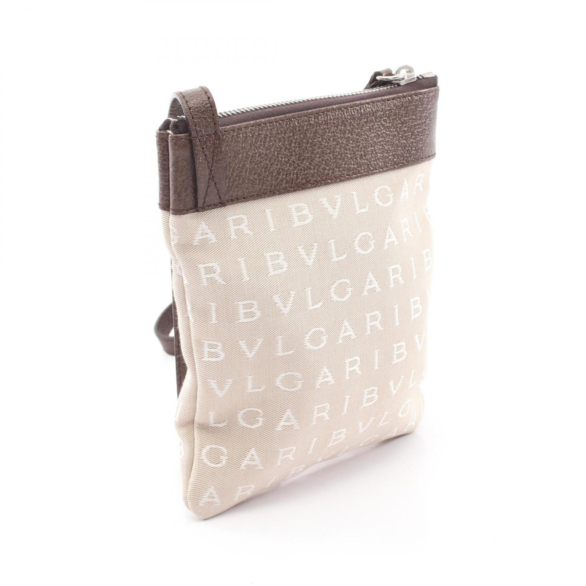 Bvlgari Beige Brown Canvas Leather Shoulder Bag (Pre-Owned)