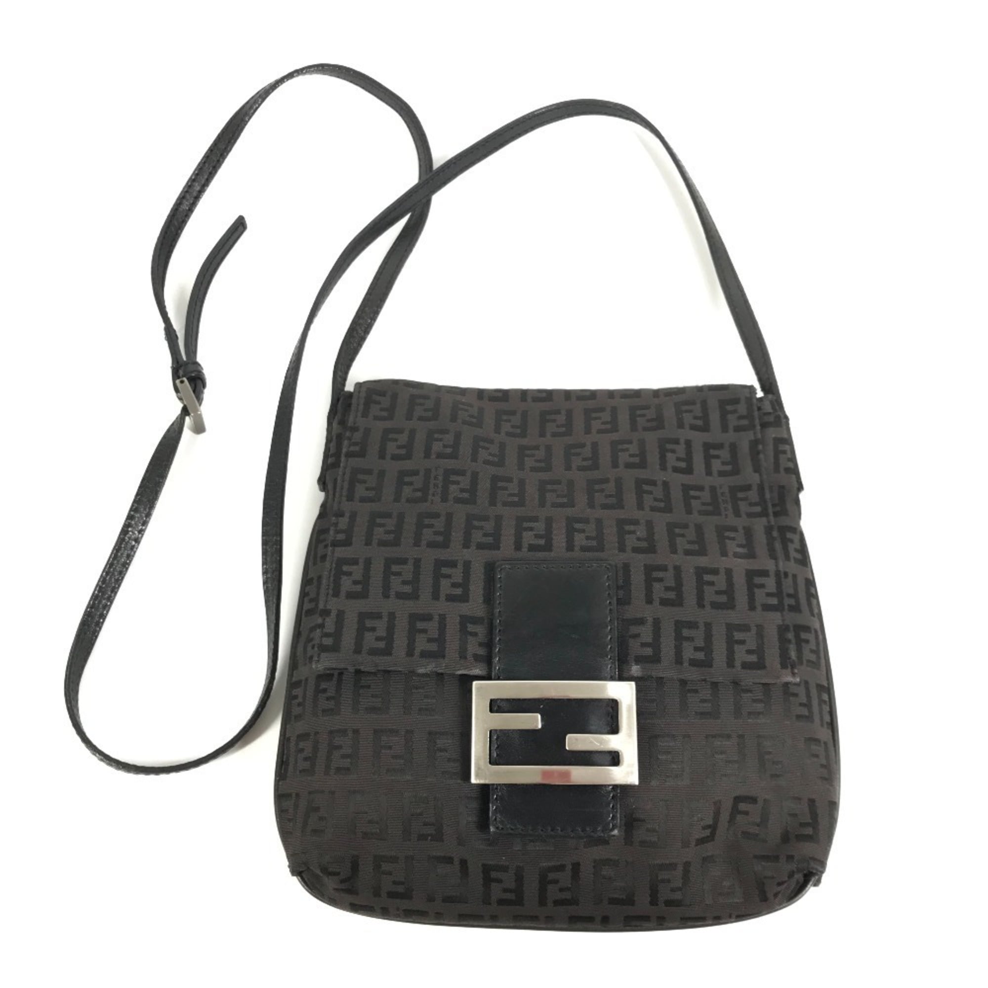 Fendi Black Zucchino Leather Canvas Pochette Shoulder Bag (Pre-Owned)