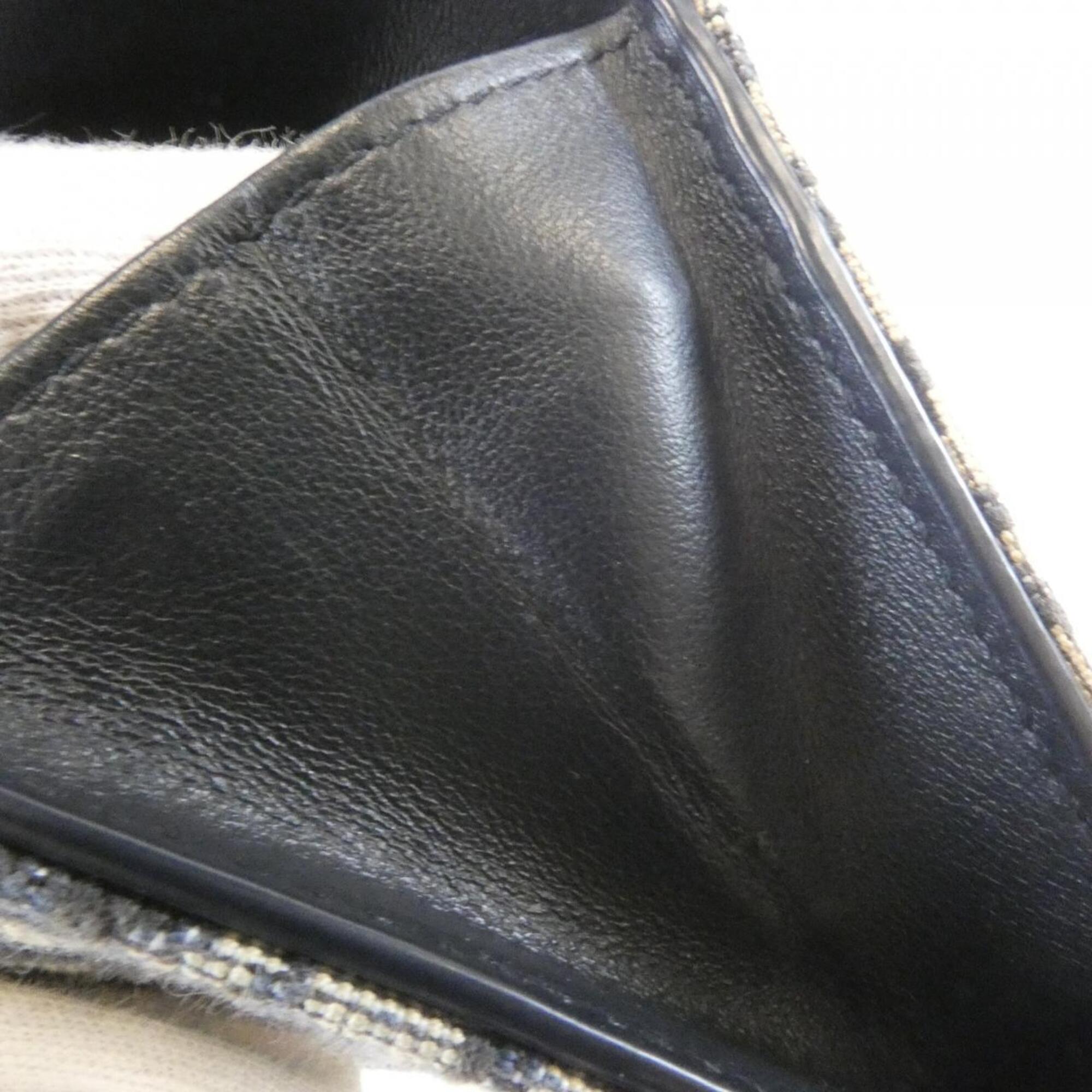 Christian Dior Blue Leather Canvas Long Wallet (Bi-Fold) (Pre-Owned)