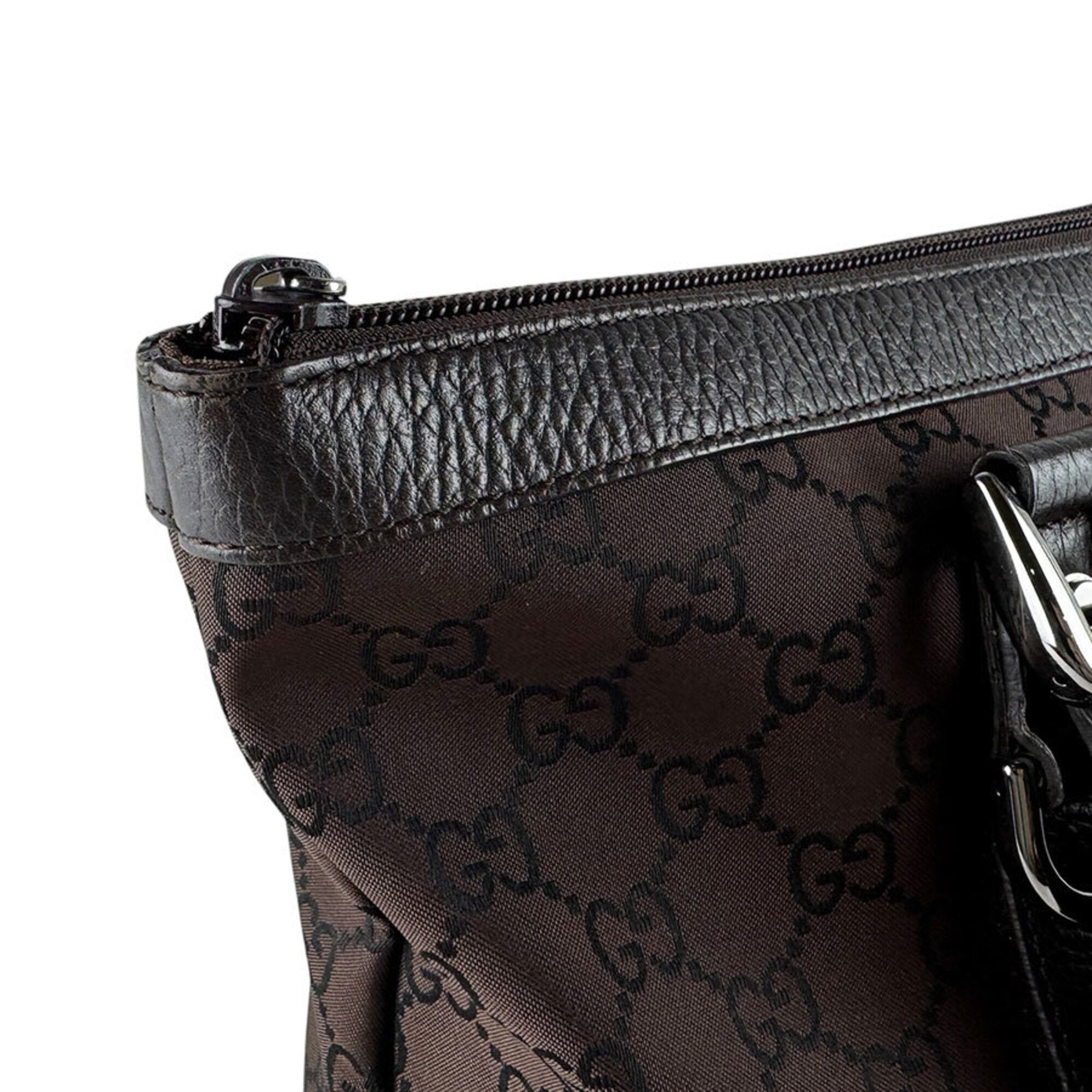 Gucci Brown Nylon Canvas Leather Handbag (Pre-Owned)