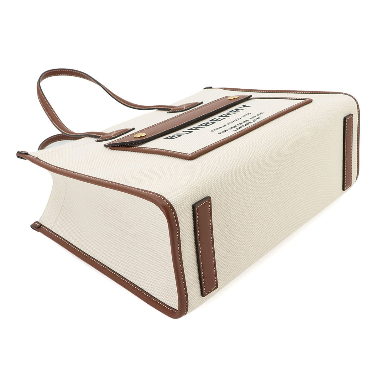 Burberry Beige Ivory Canvas Leather Handbag Tote Bag (Pre-Owned)