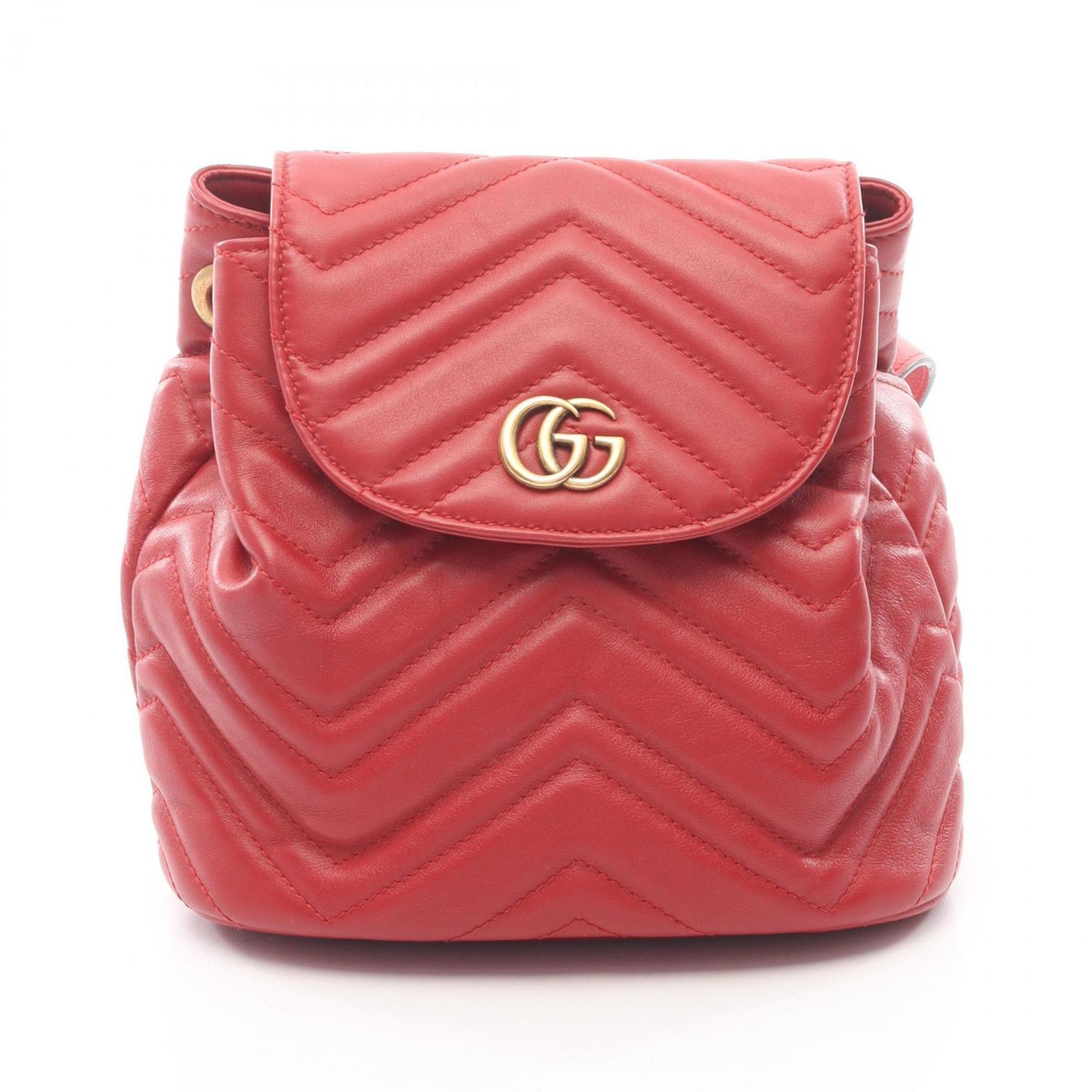 Gucci Red Color Leather Backpack (Pre-Owned)
