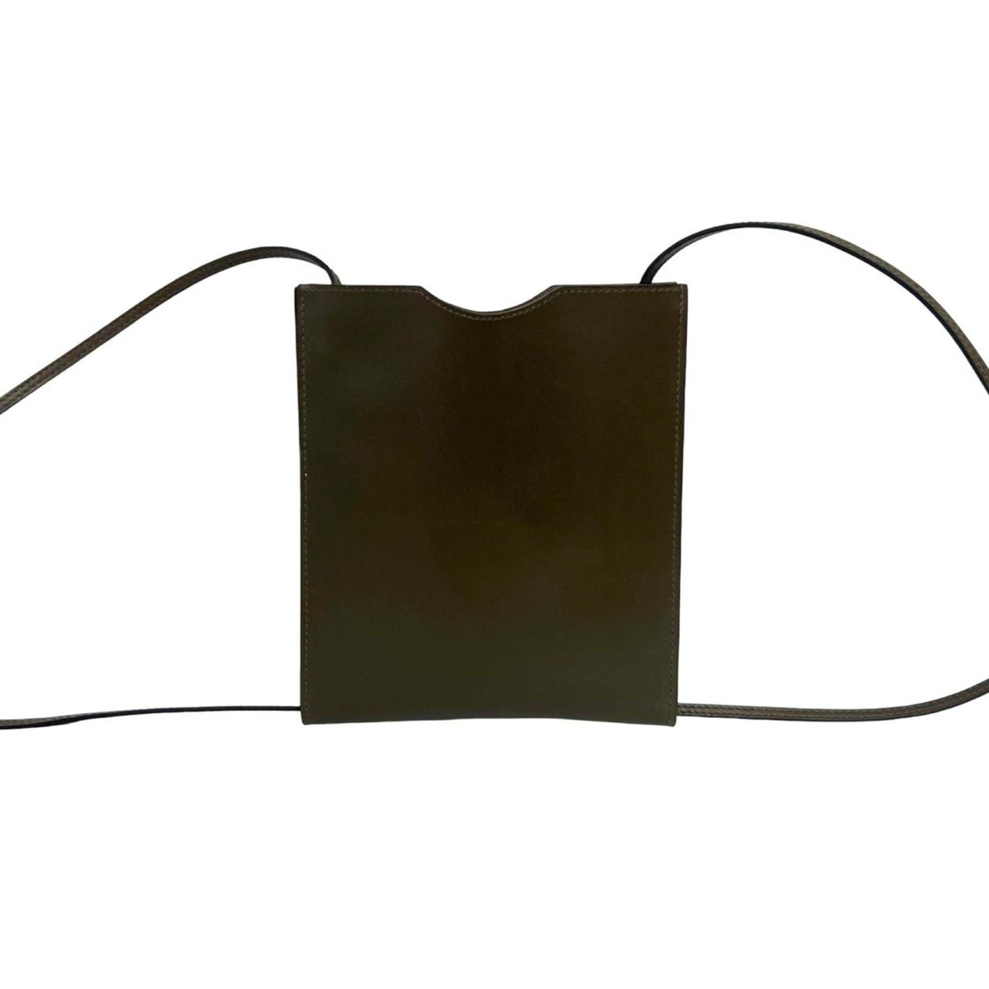Hermes Khaki Box Calf Leather Pochette Shoulder Bag (Pre-Owned)
