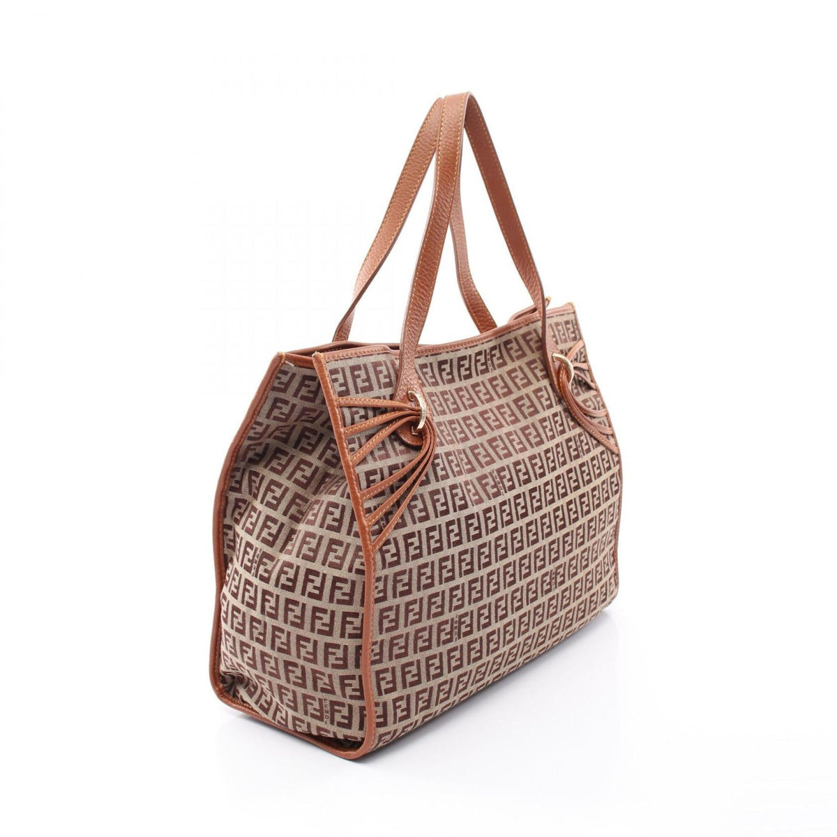 Fendi Beige Brown Canvas Leather Handbag Tote Bag (Pre-Owned)