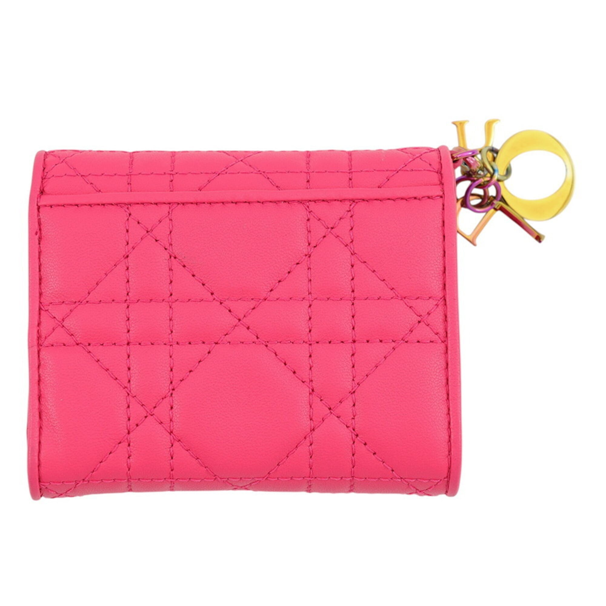 Christian Dior Lady Dior Pink Leather Wallet (Tri-Fold) (Pre-Owned)