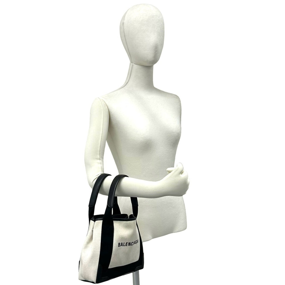 Balenciaga Black Ivory Canvas Leather Handbag Pouch Tote Bag (Pre-Owned)