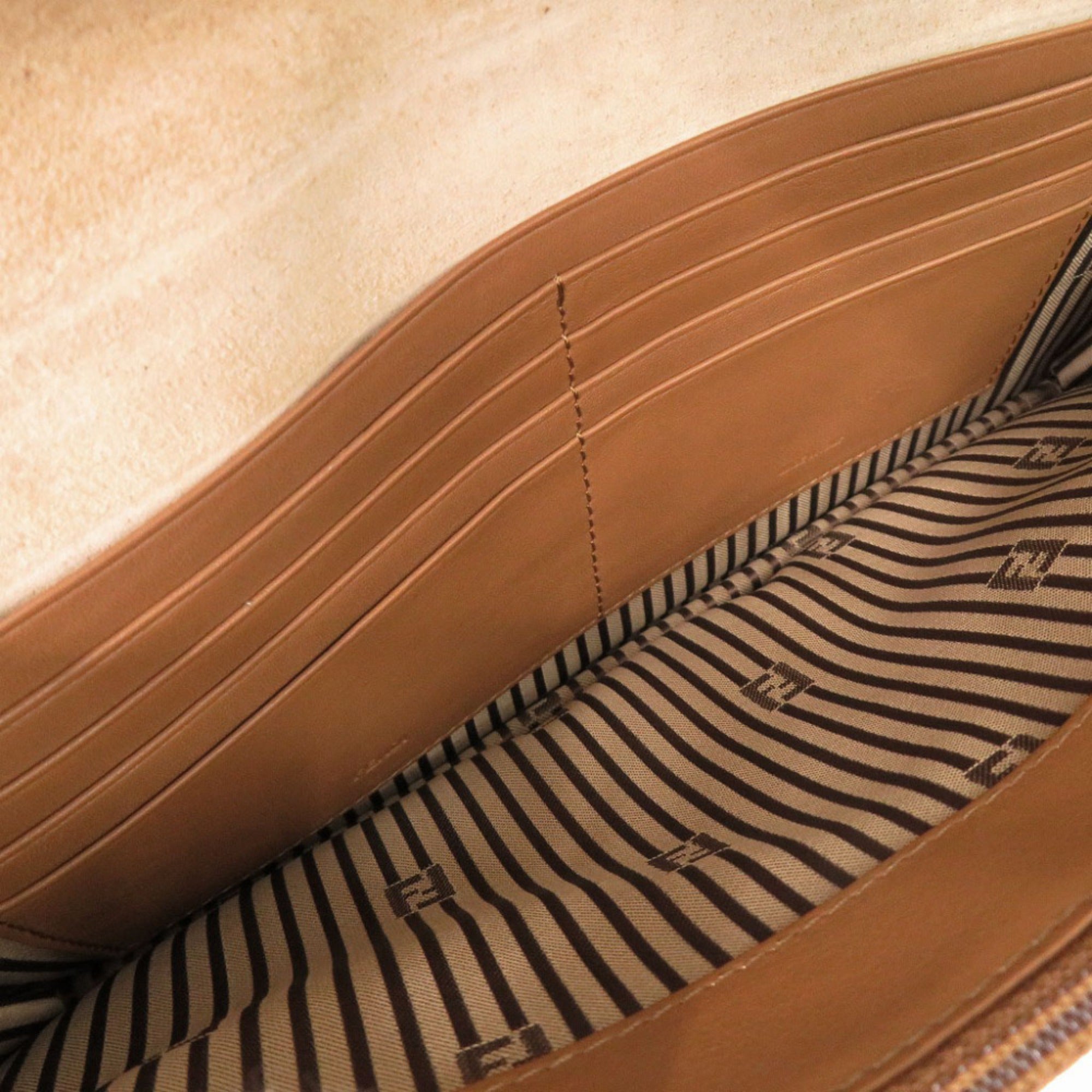 Fendi Beige Brown Leather Clutch Bag (Pre-Owned)