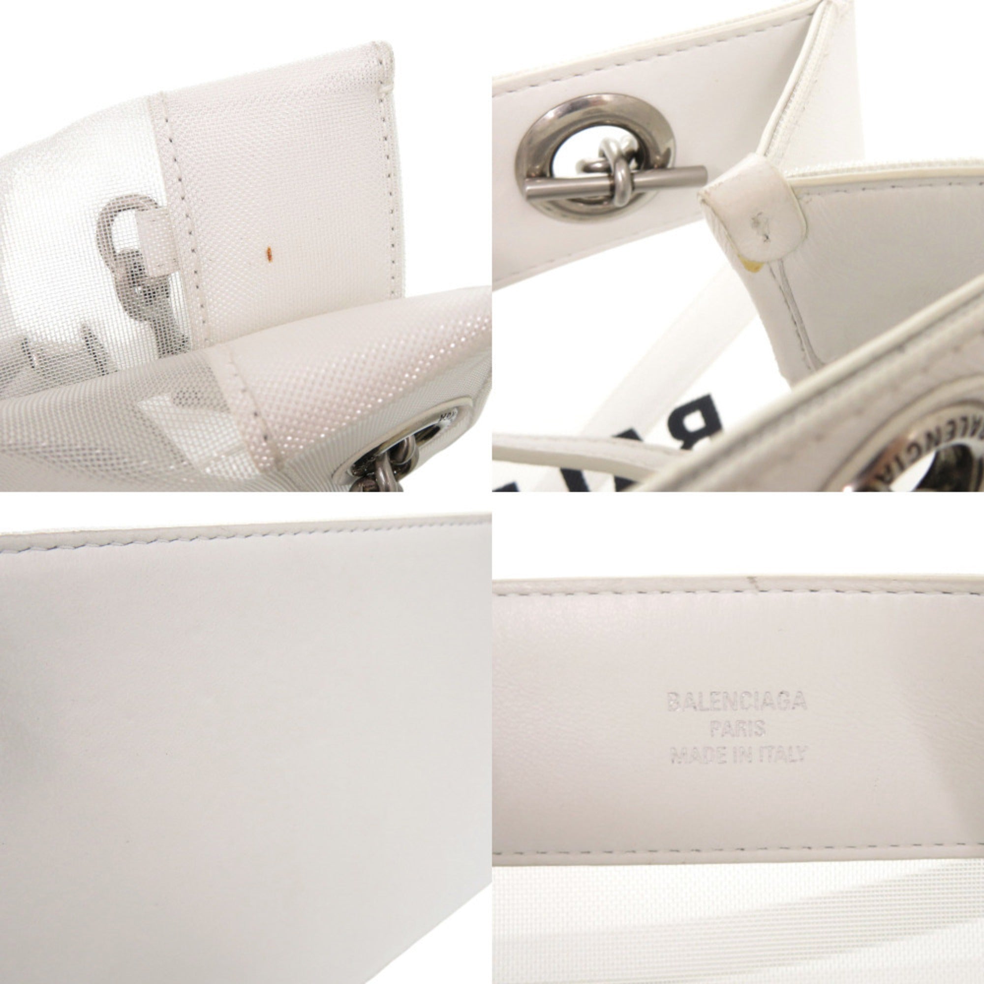 Balenciaga White Mesh Leather Pouch Tote Bag (Pre-Owned)