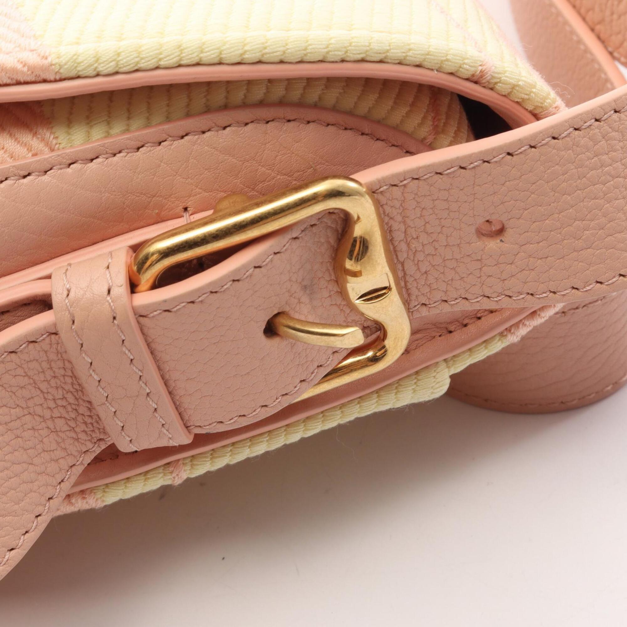 Burberry Pink Yellow Canvas Leather Handbag Shoulder Bag (Pre-Owned)