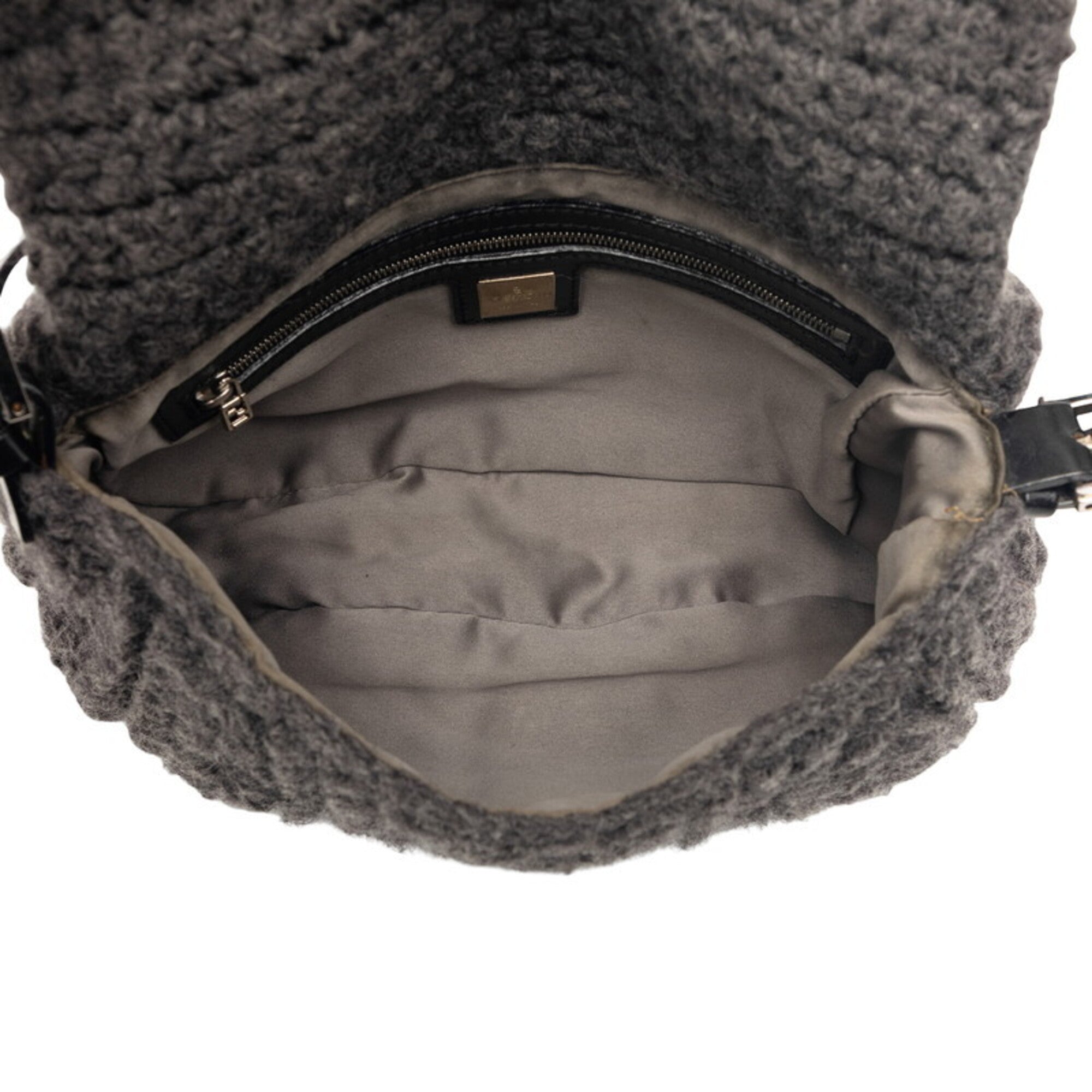 Fendi Black Gray Knit Leather Handbag Shoulder Bag (Pre-Owned)