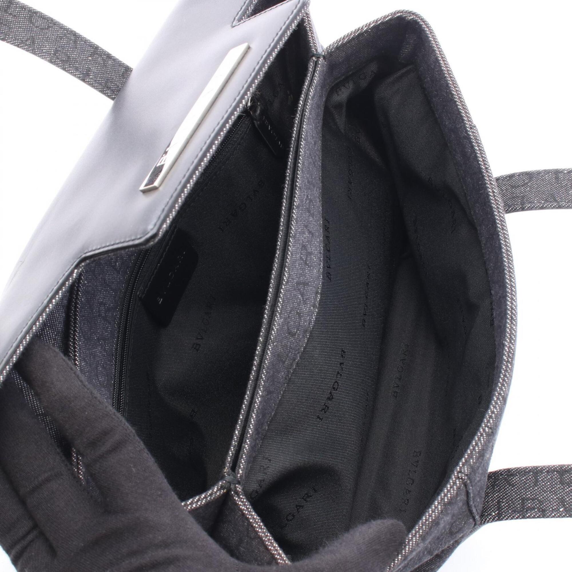 Bvlgari Black Navy Denim Leather Handbag Shoulder Bag (Pre-Owned)