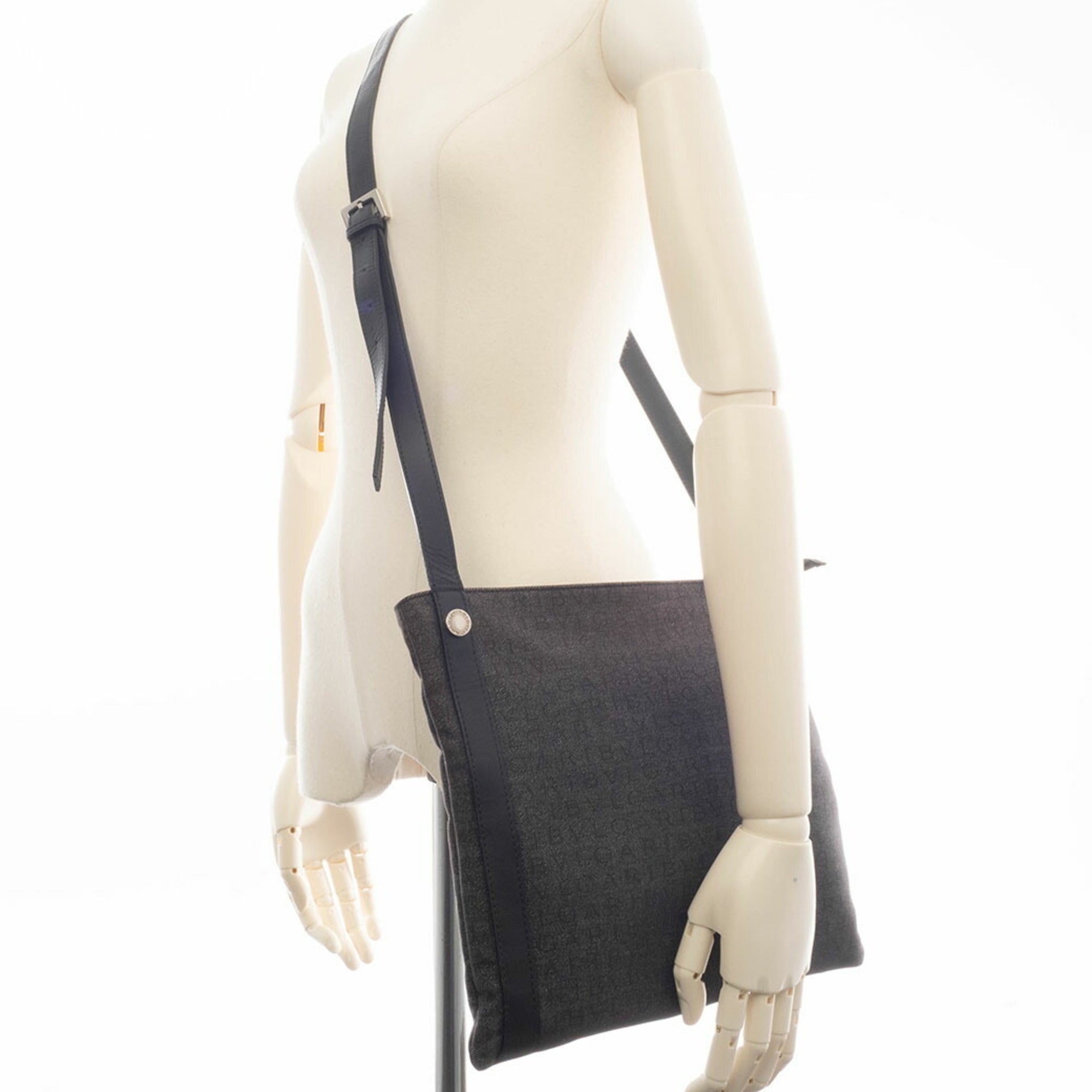 Bvlgari Logomania Black Canvas Leather Shoulder Bag (Pre-Owned)