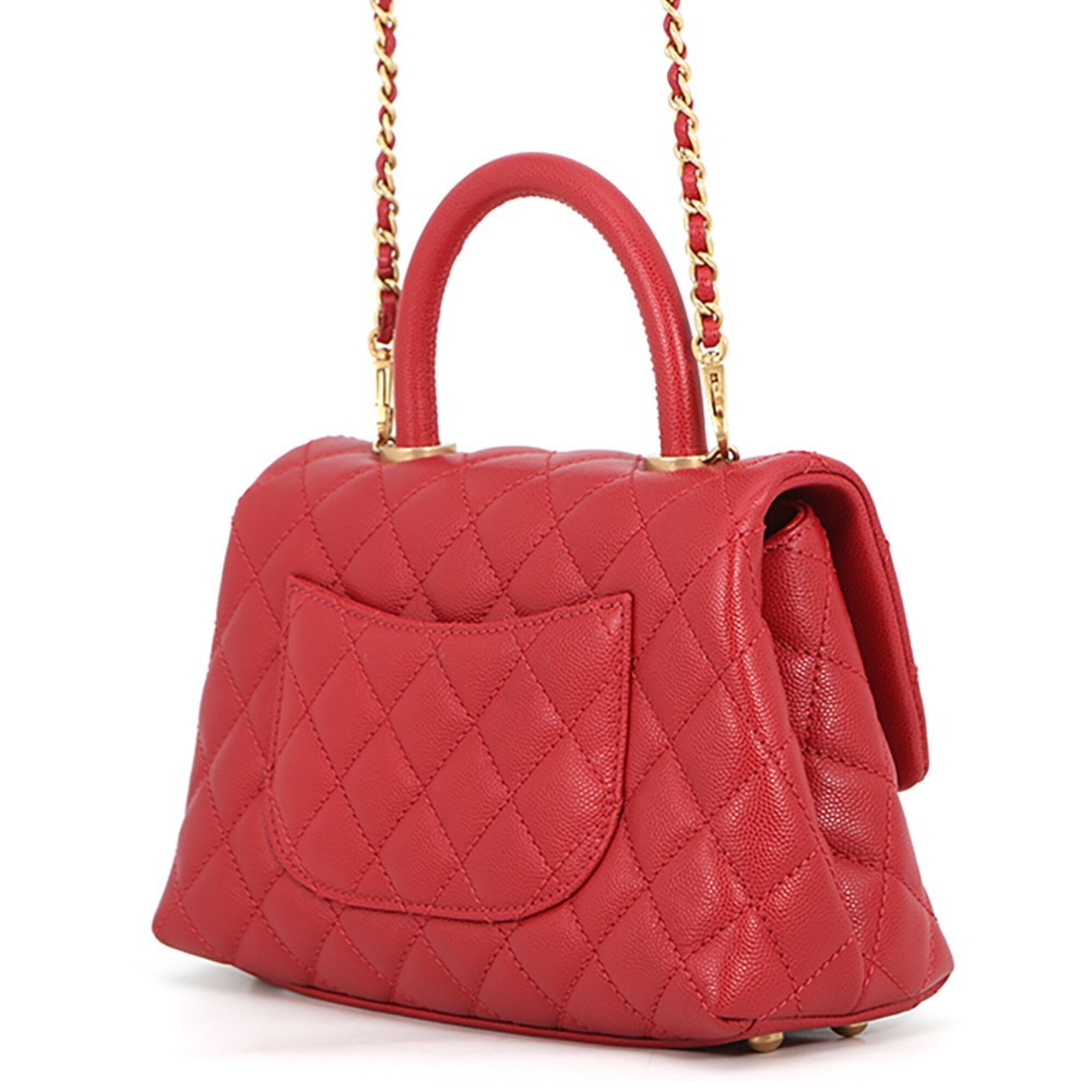 Chanel Red Color Grained Calfskin Handbag Shoulder Bag (Pre-Owned)