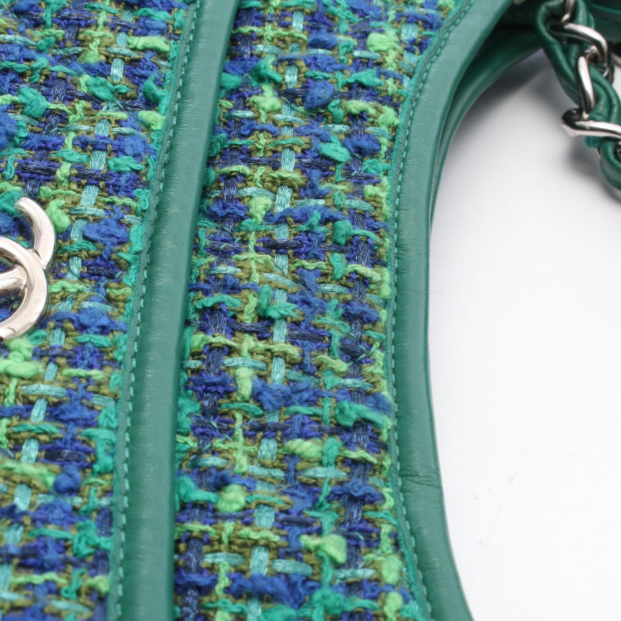 Chanel Blue Green Multi-Color Fabric Leather Handbag Shoulder Bag (Pre-Owned)