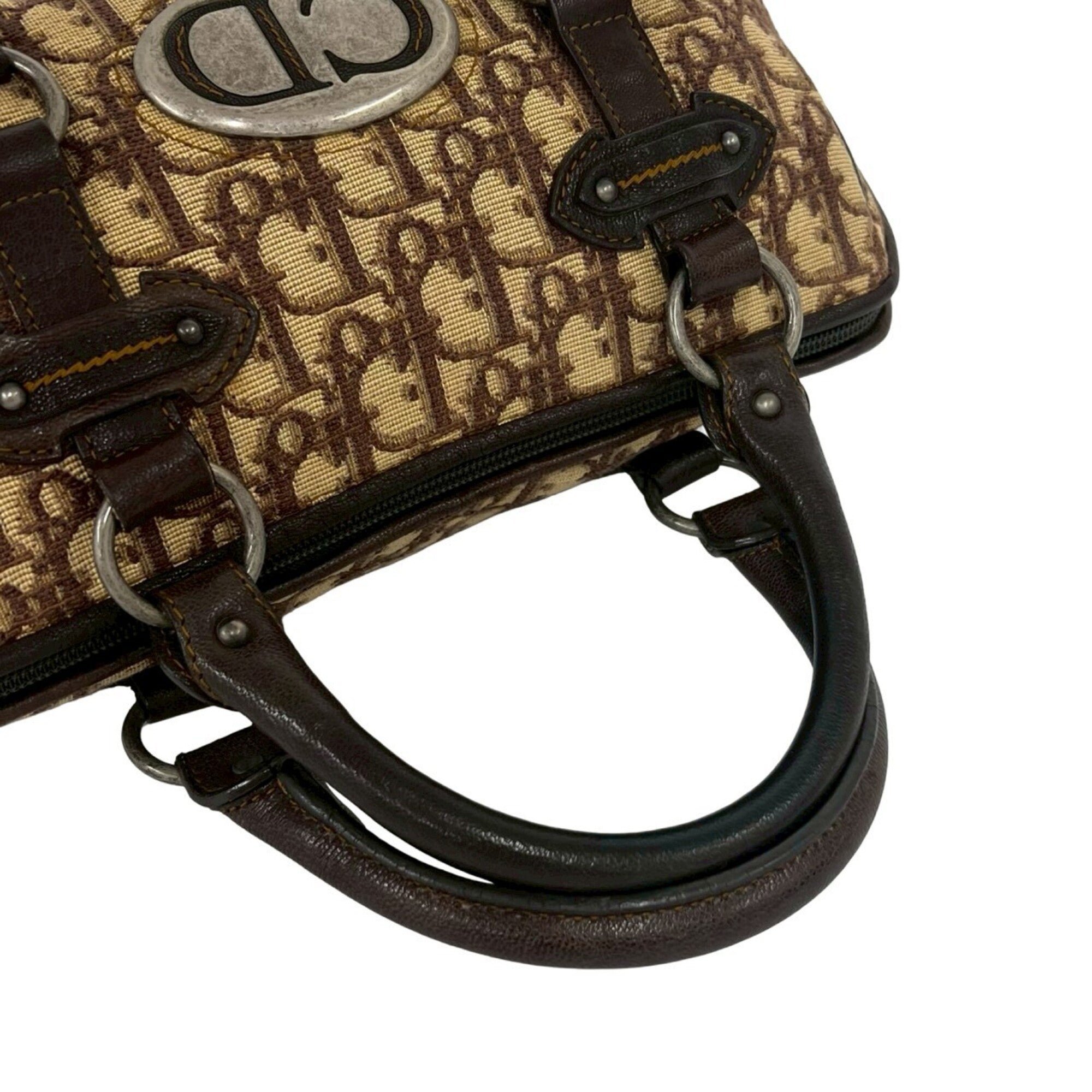 Christian Dior Brown Canvas Leather Boston Bag Handbag (Pre-Owned)