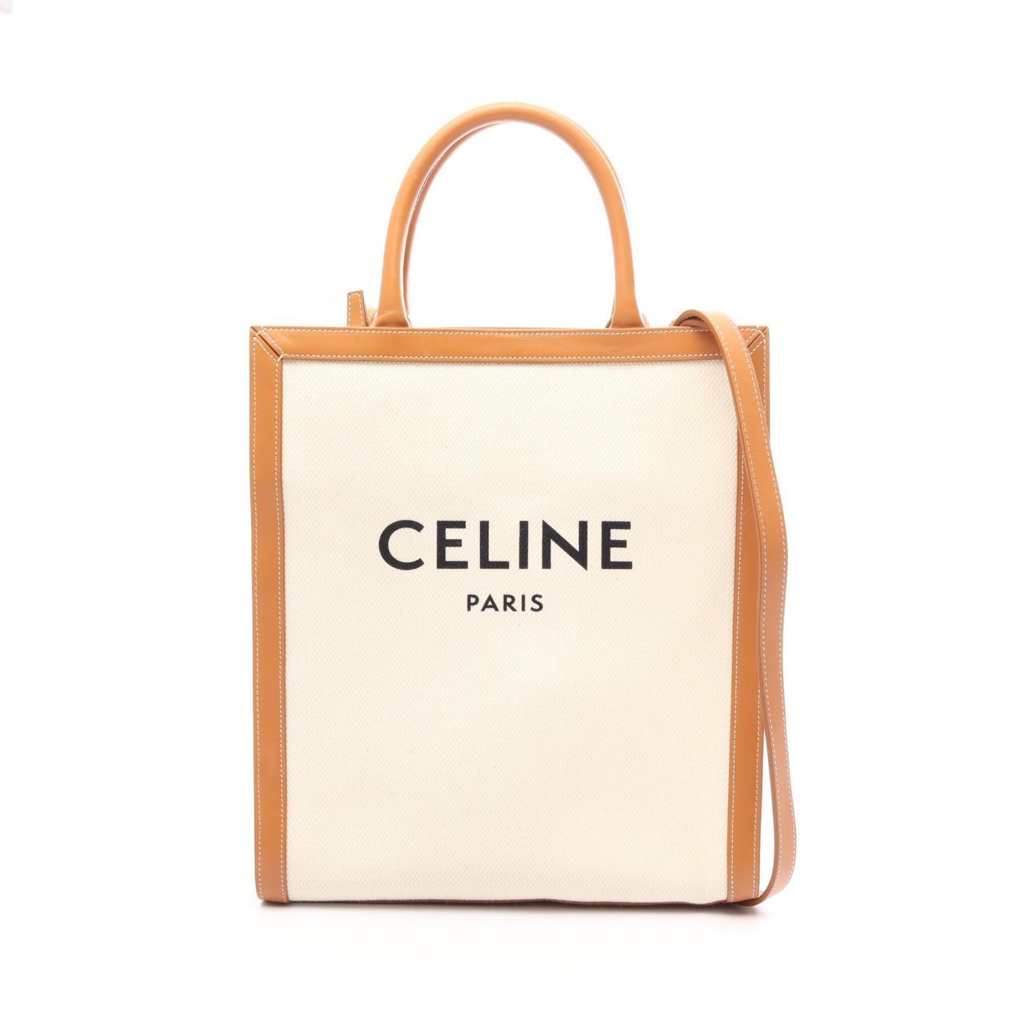 Celine Brown Ivory Canvas Leather Handbag Tote Bag (Pre-Owned)