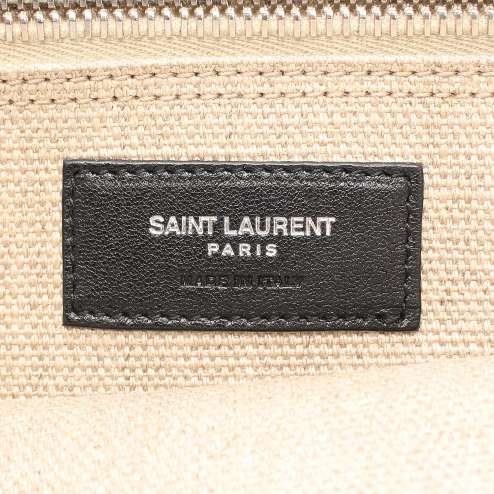 Saint Laurent Beige Black Canvas Leather Handbag Tote Bag (Pre-Owned)
