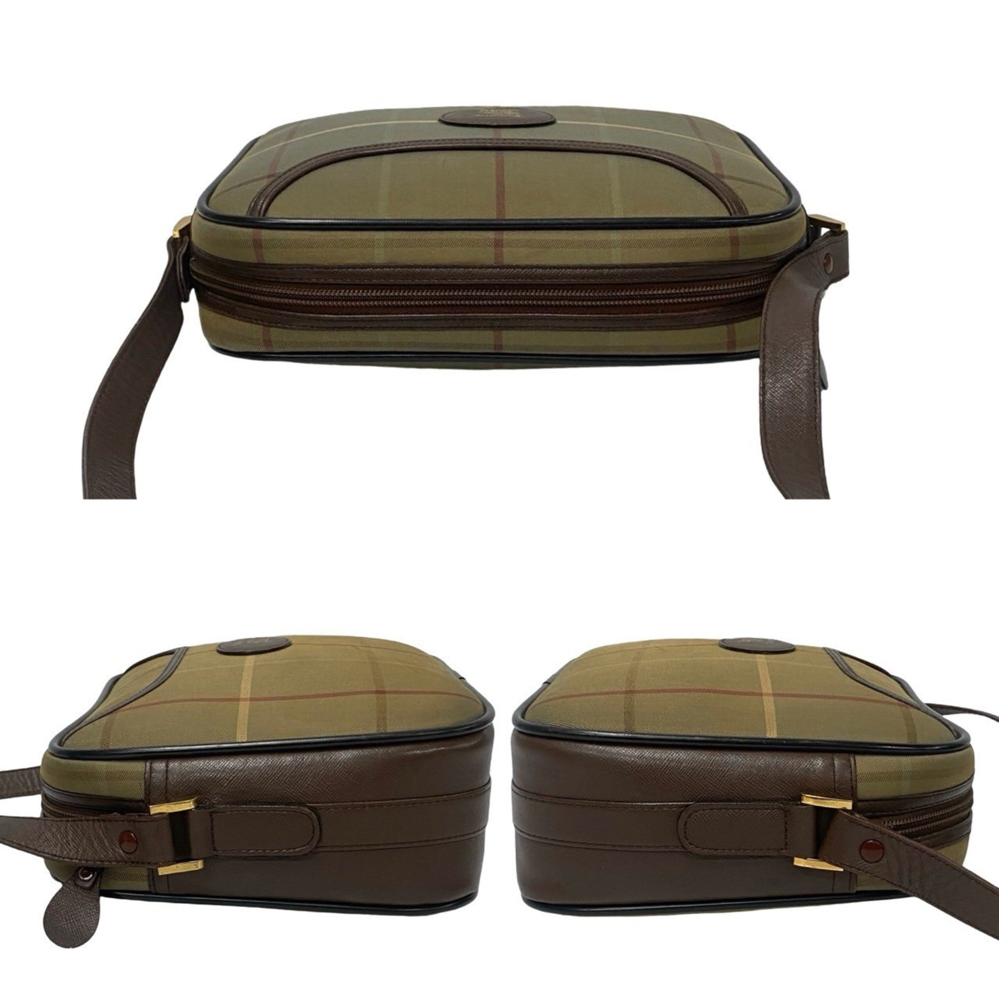 Burberry Brown Khaki Leather Canvas Pochette Shoulder Bag (Pre-Owned)