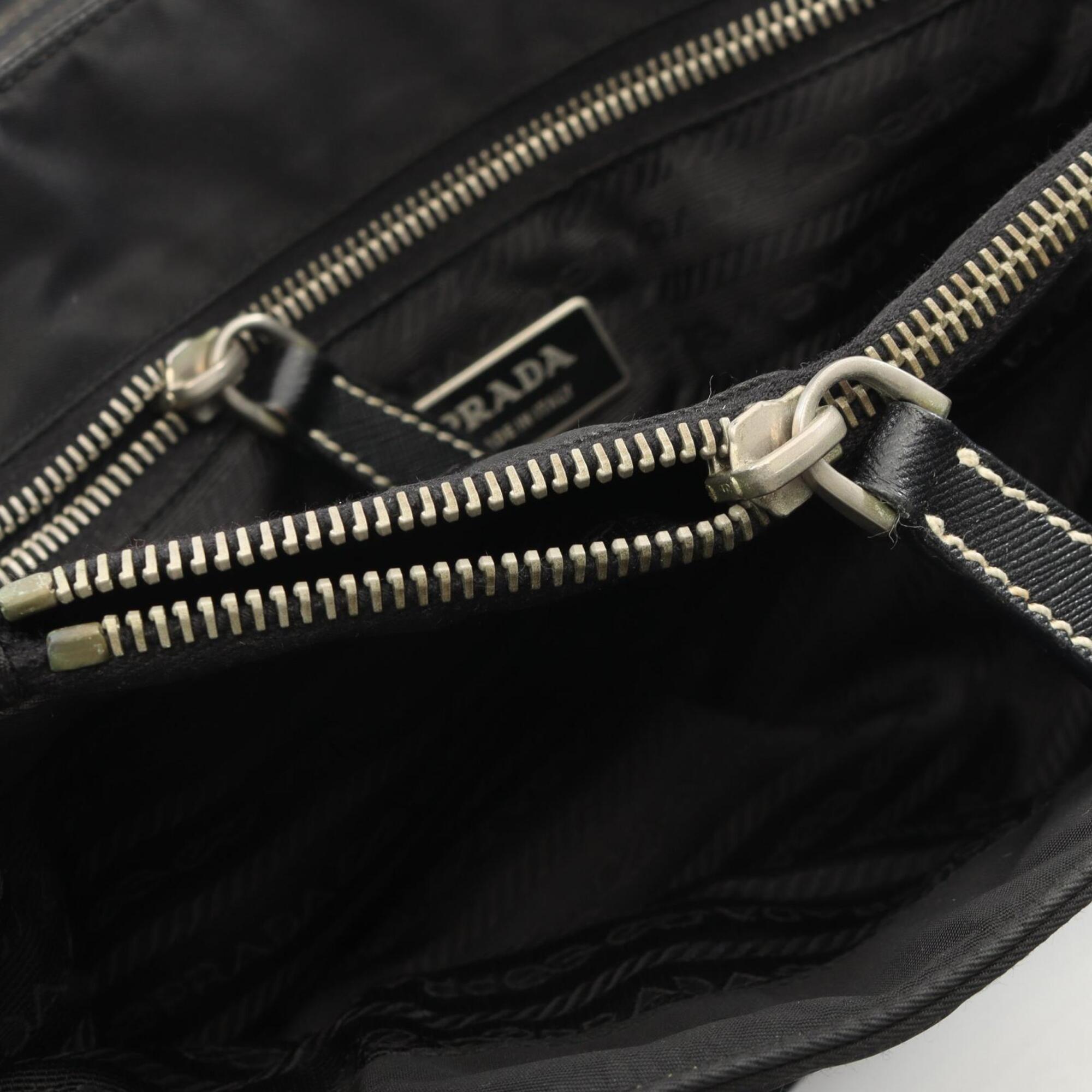 Prada Black Nylon Leather Handbag Tote Bag (Pre-Owned)