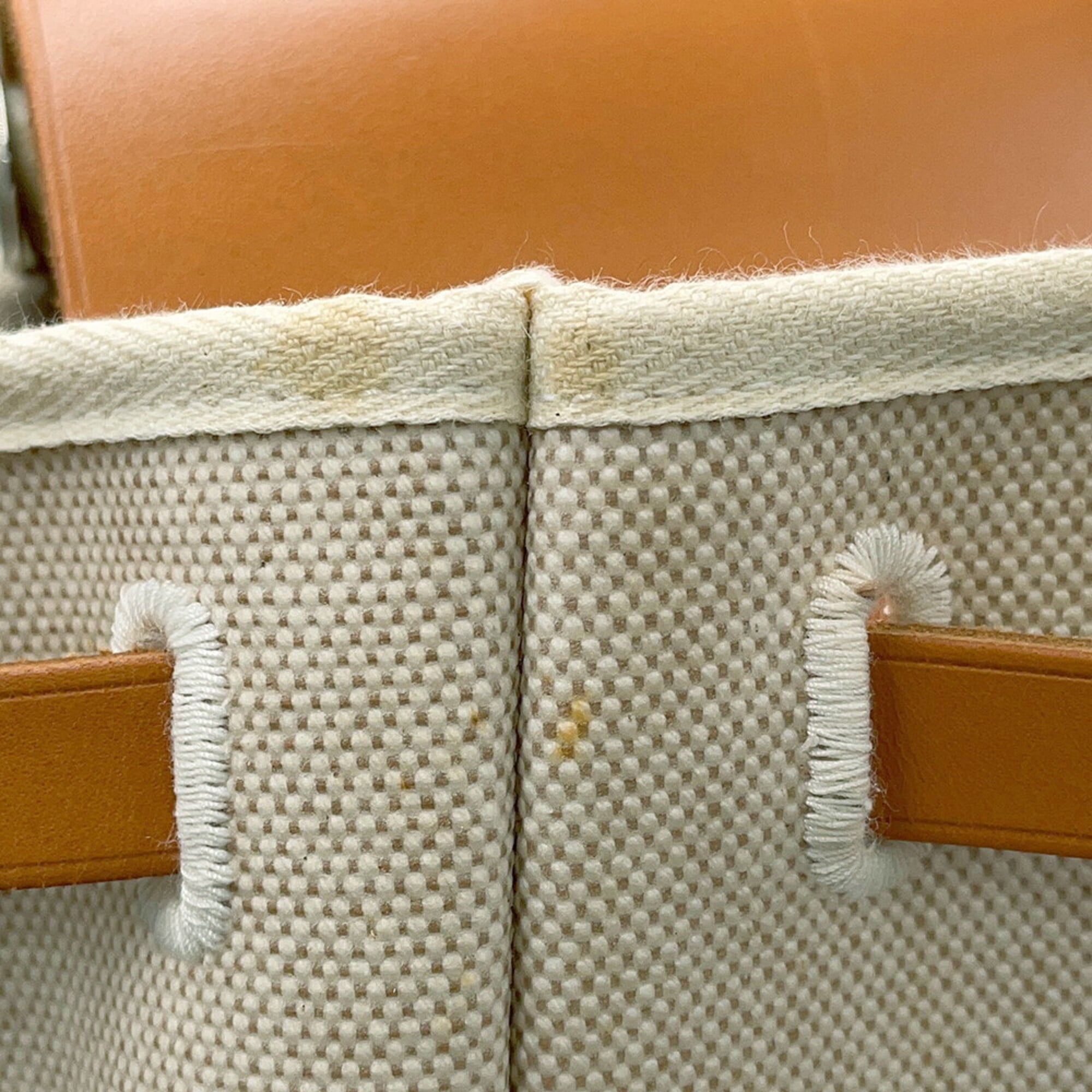 Hermes Her Bag Ecru Natural Toile H Handbag Shoulder Bag (Pre-Owned)